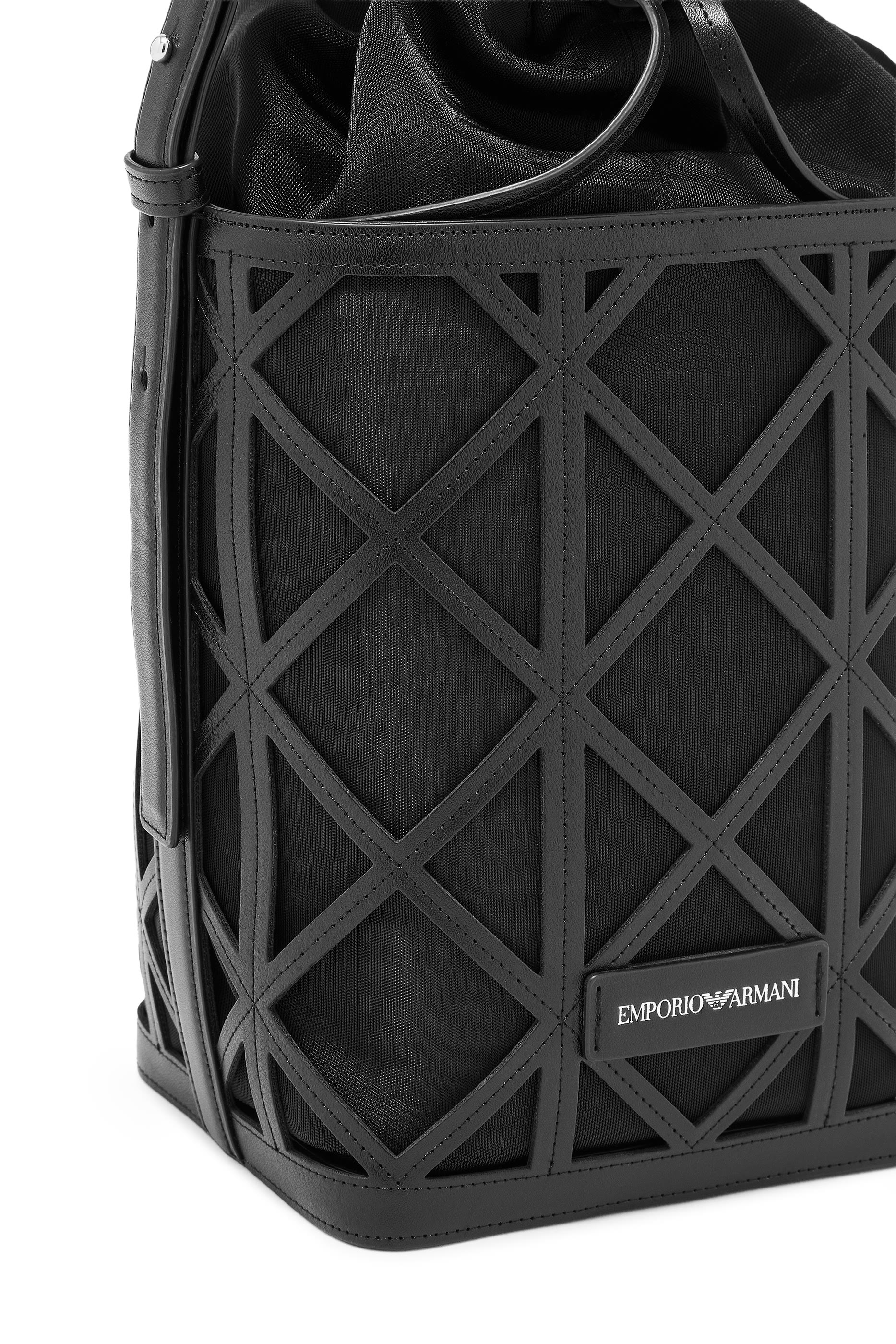Logo Leather and Mesh Bucket Bag