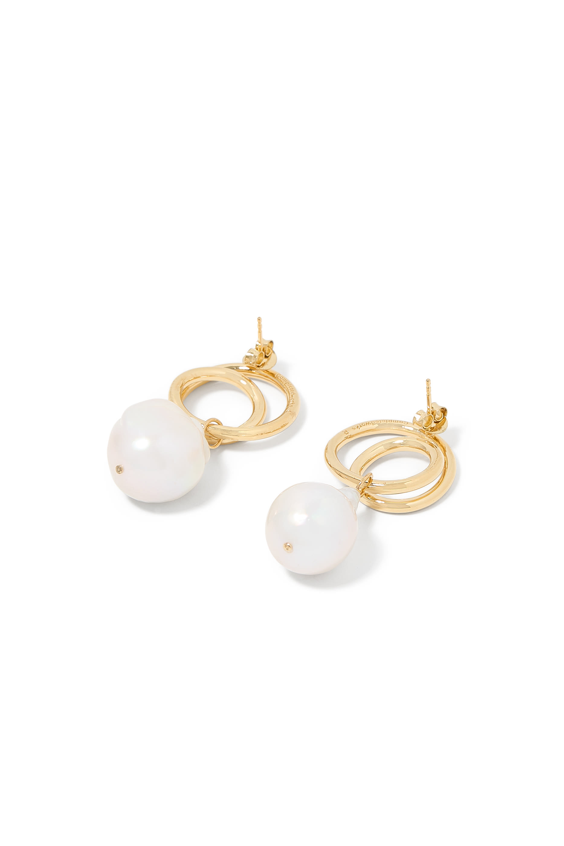 Coiling Earrings, 14K Yellow Gold Vermeil on Recycled Sterling Silver & Baroque Pearl