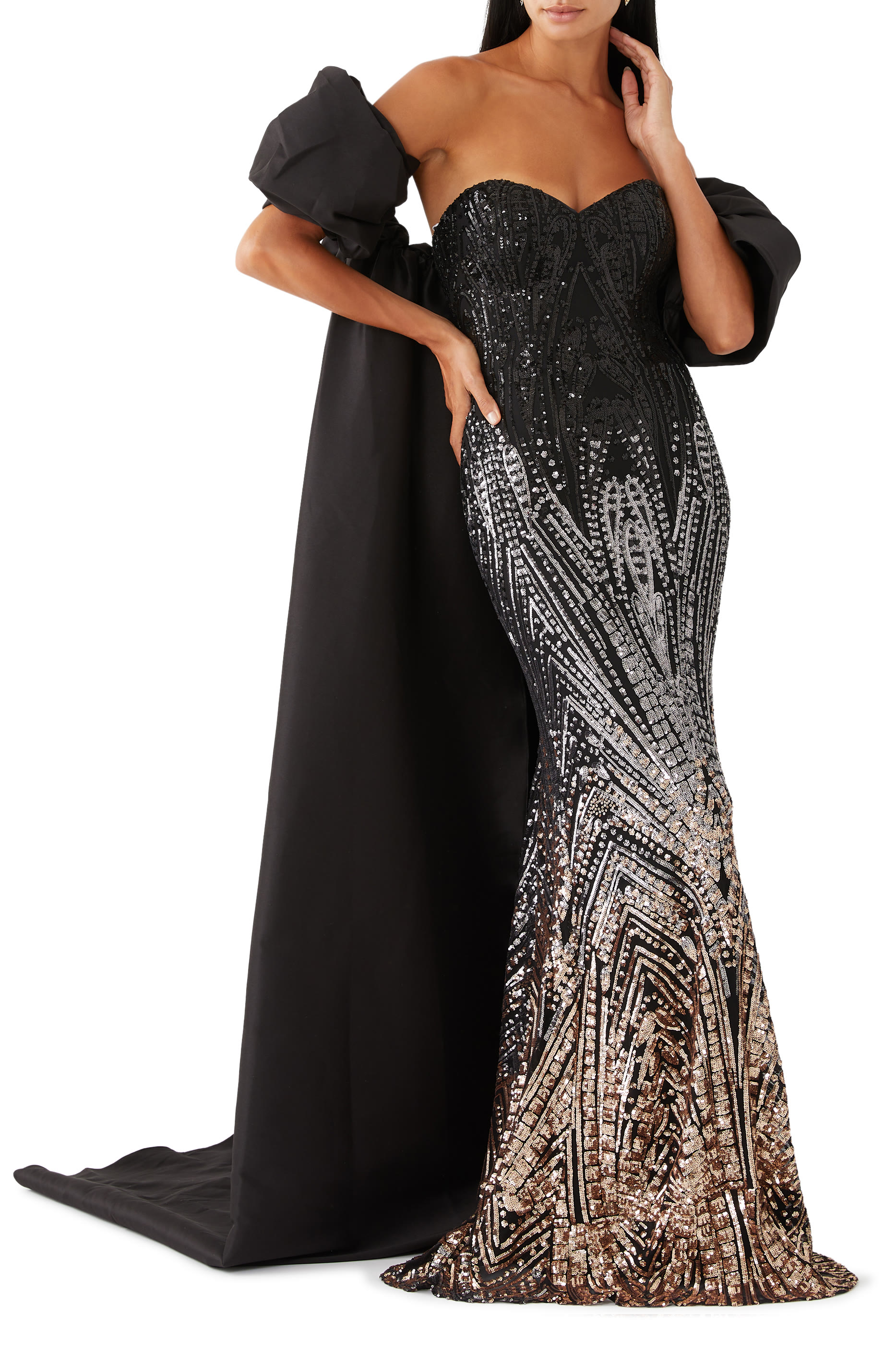 Embellished Strapless Gown