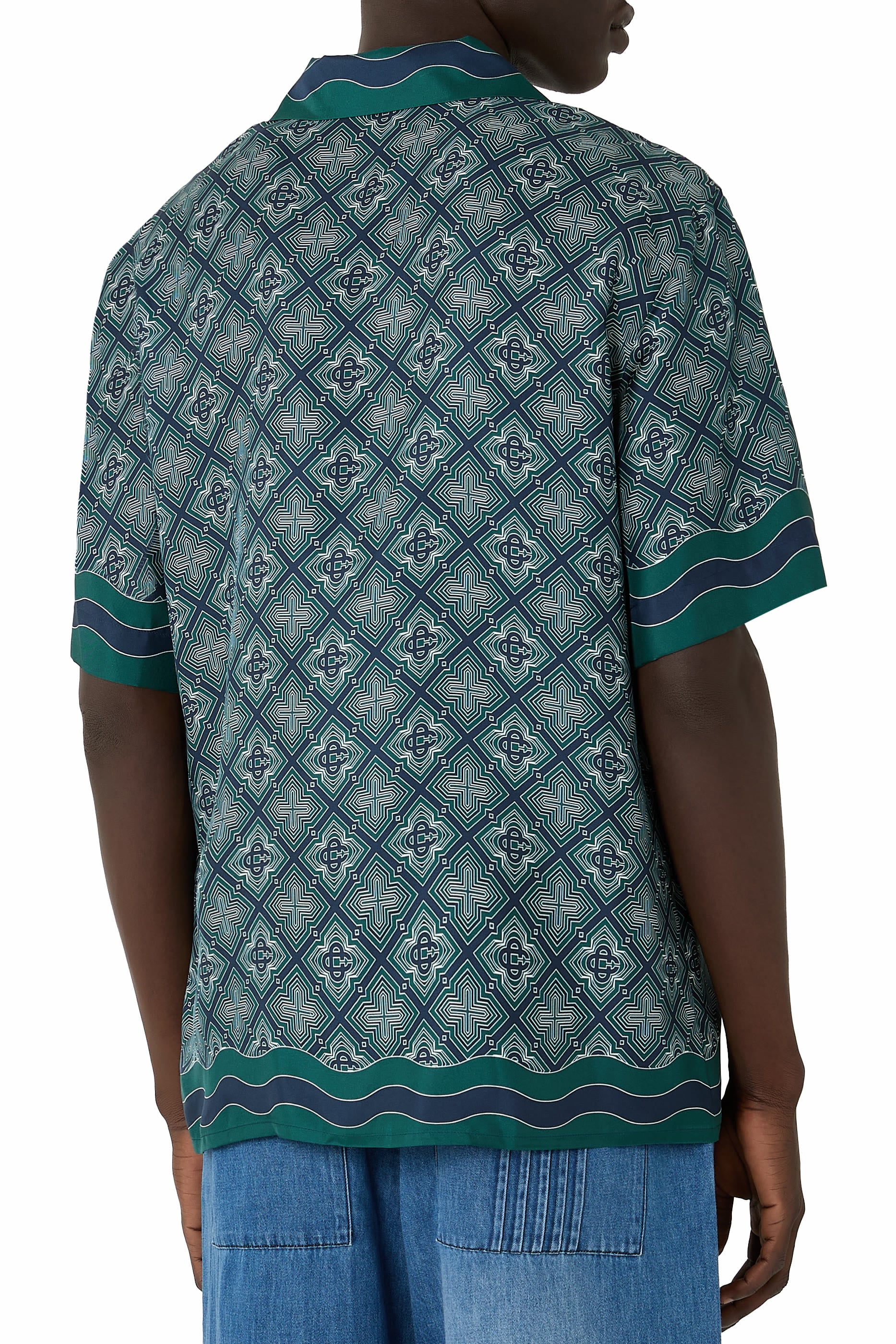 Radiating Monogram Short Sleeve Silk Shirt