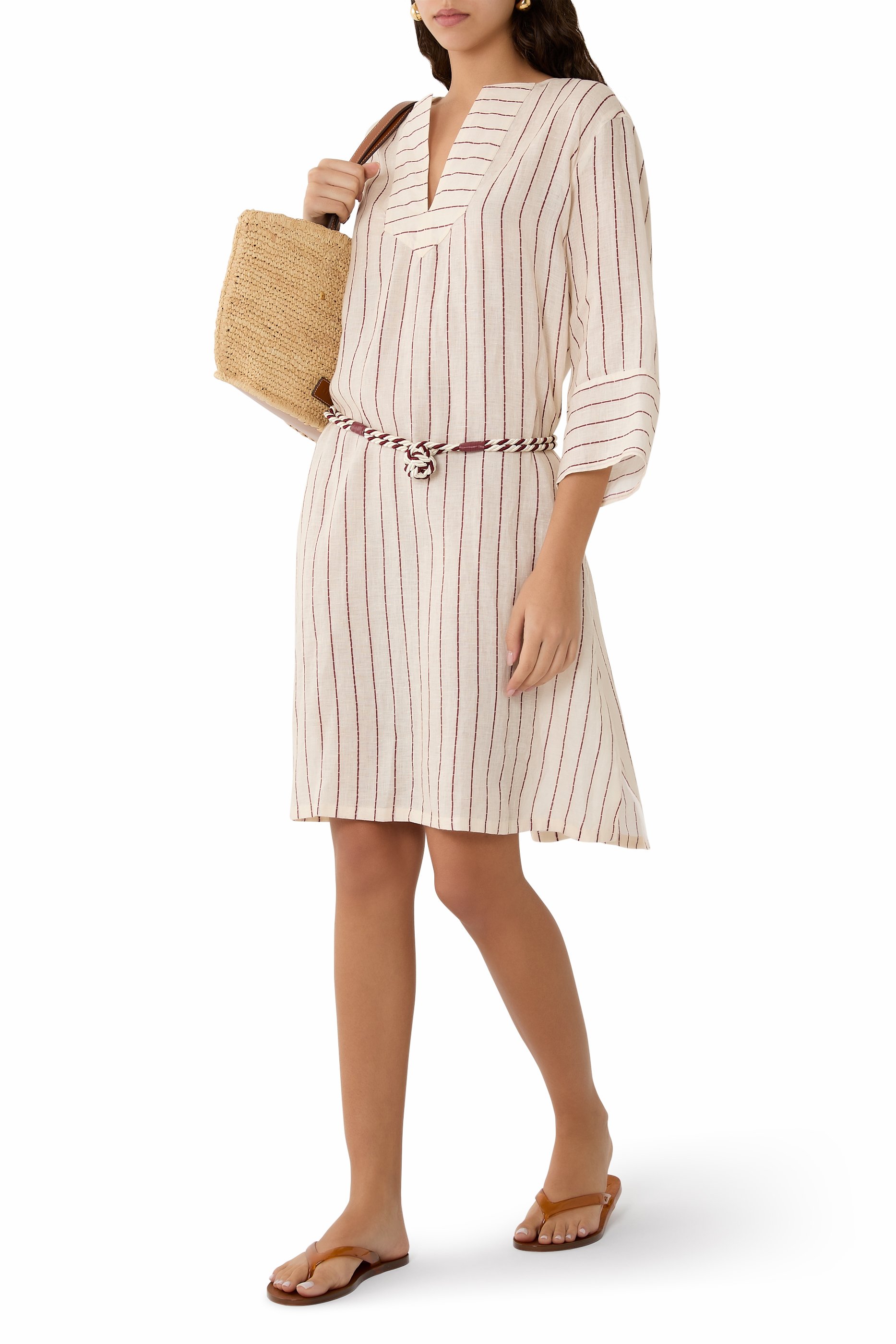 Resort Capsule Collection  Pinstripe-Print Linen Dress