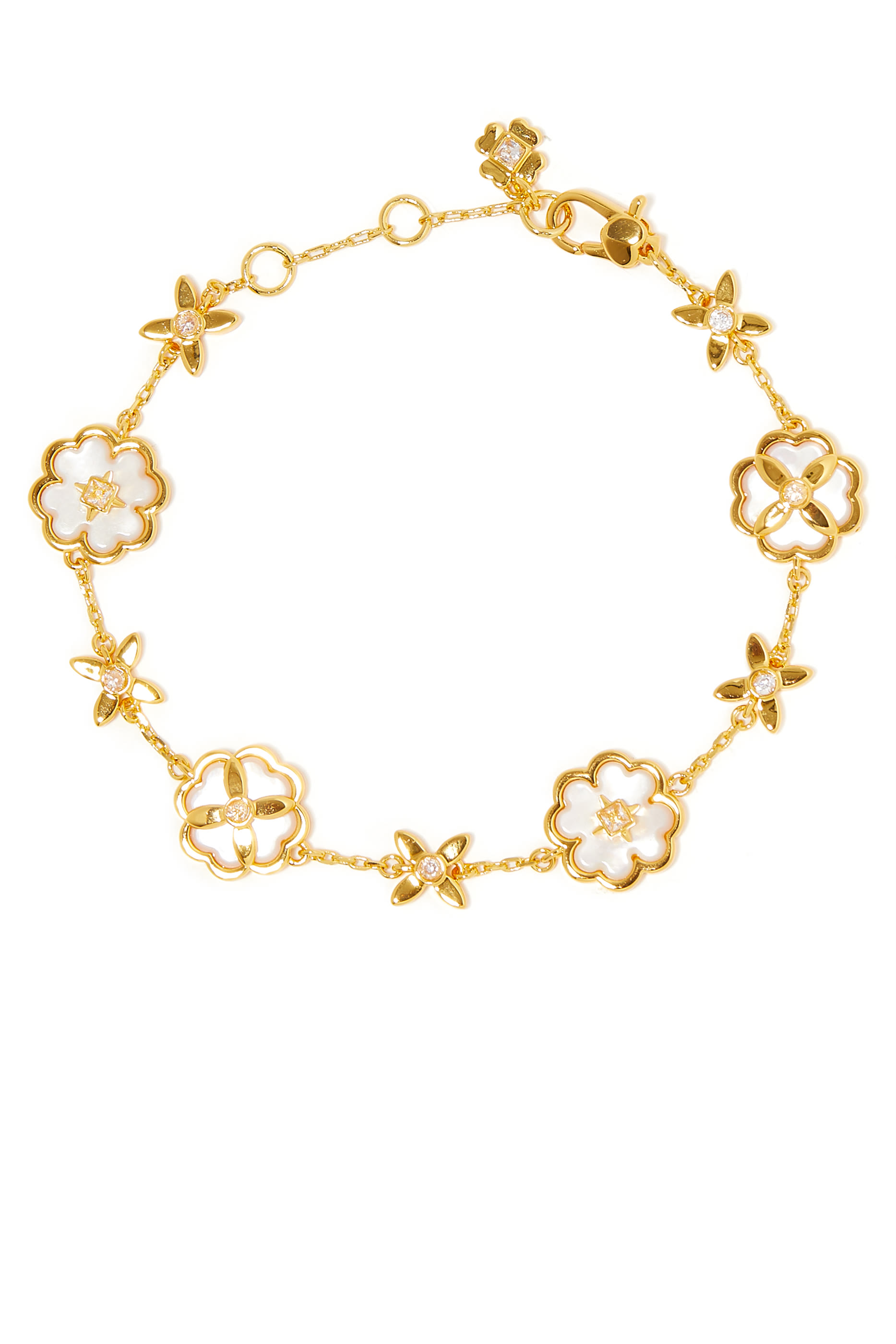 Heritage Bloom Line Bracelet, Plated Metal With Mother of Pearl & Cubic Zirconia