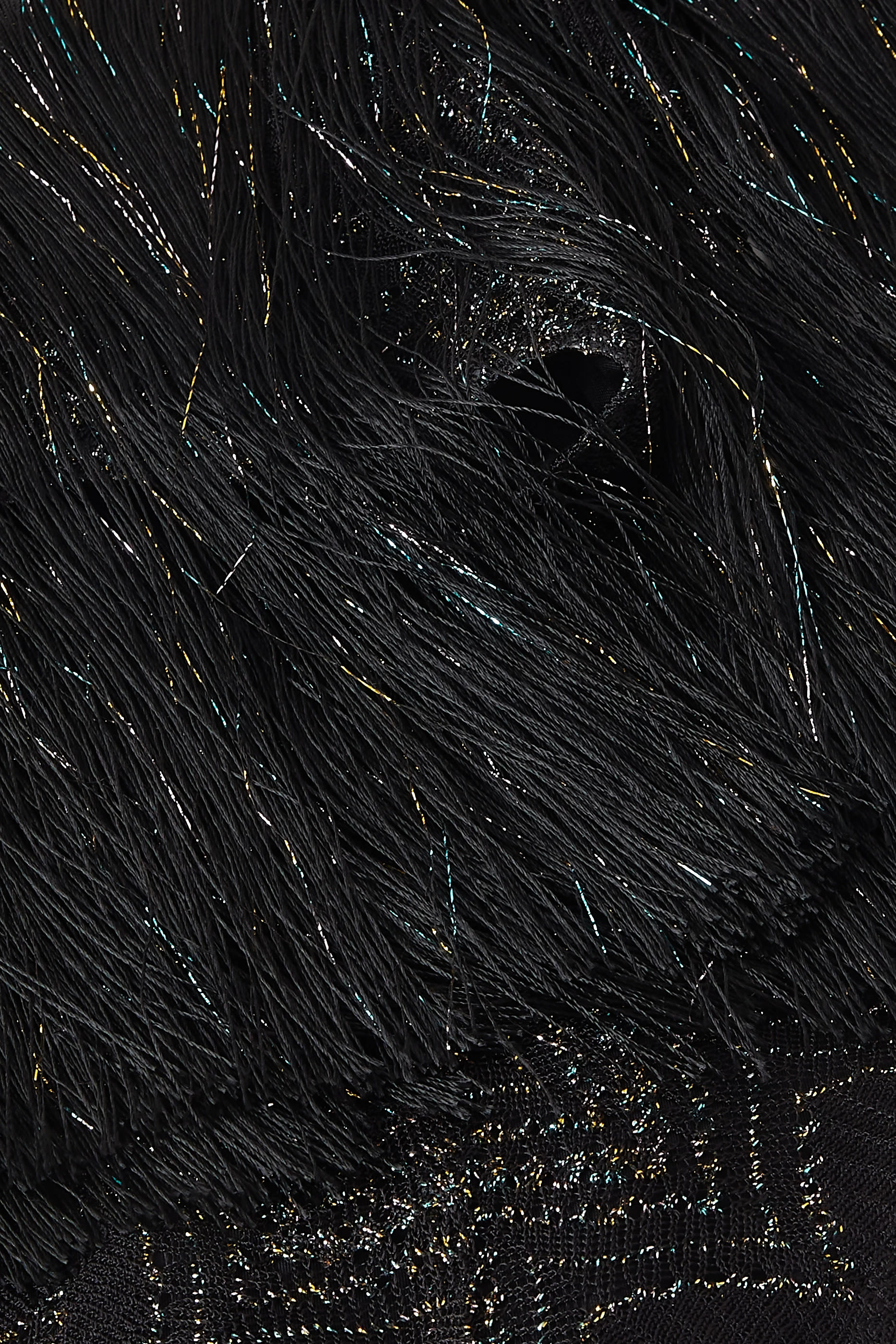  One-Shoulder Zigzag Lamé Viscose Bikini with Fringes