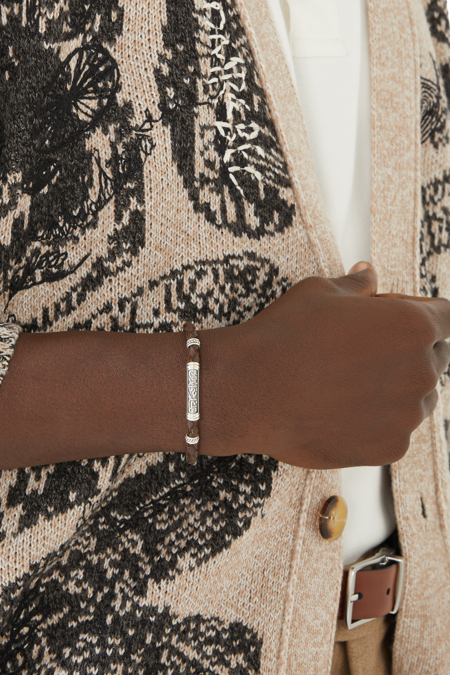 Calligraphy Bracelet, Silver & Leather