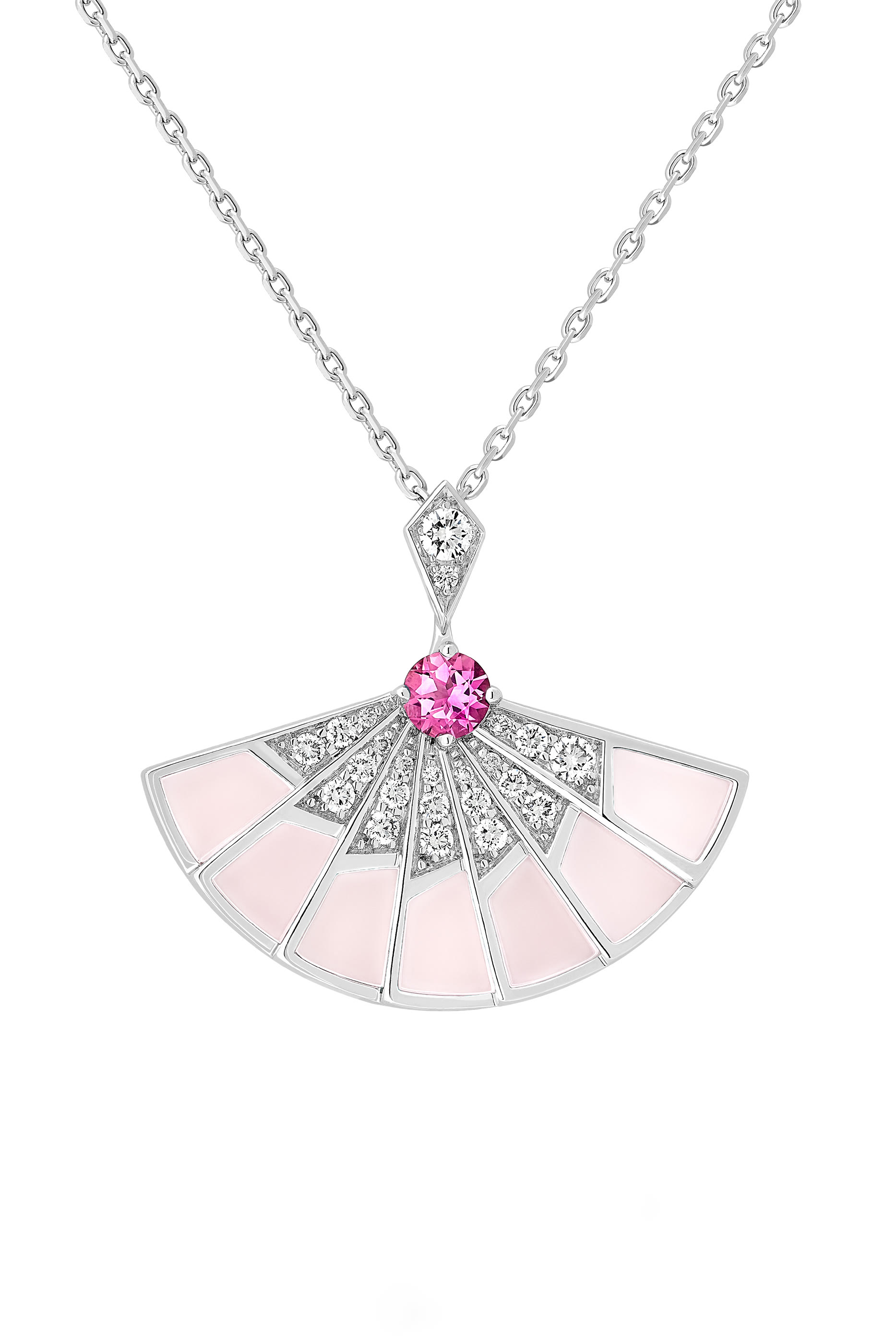Fanfare Symphony Slider Pendant, 18K White Gold with Pink Tourmaline, Diamonds and Pink Opal