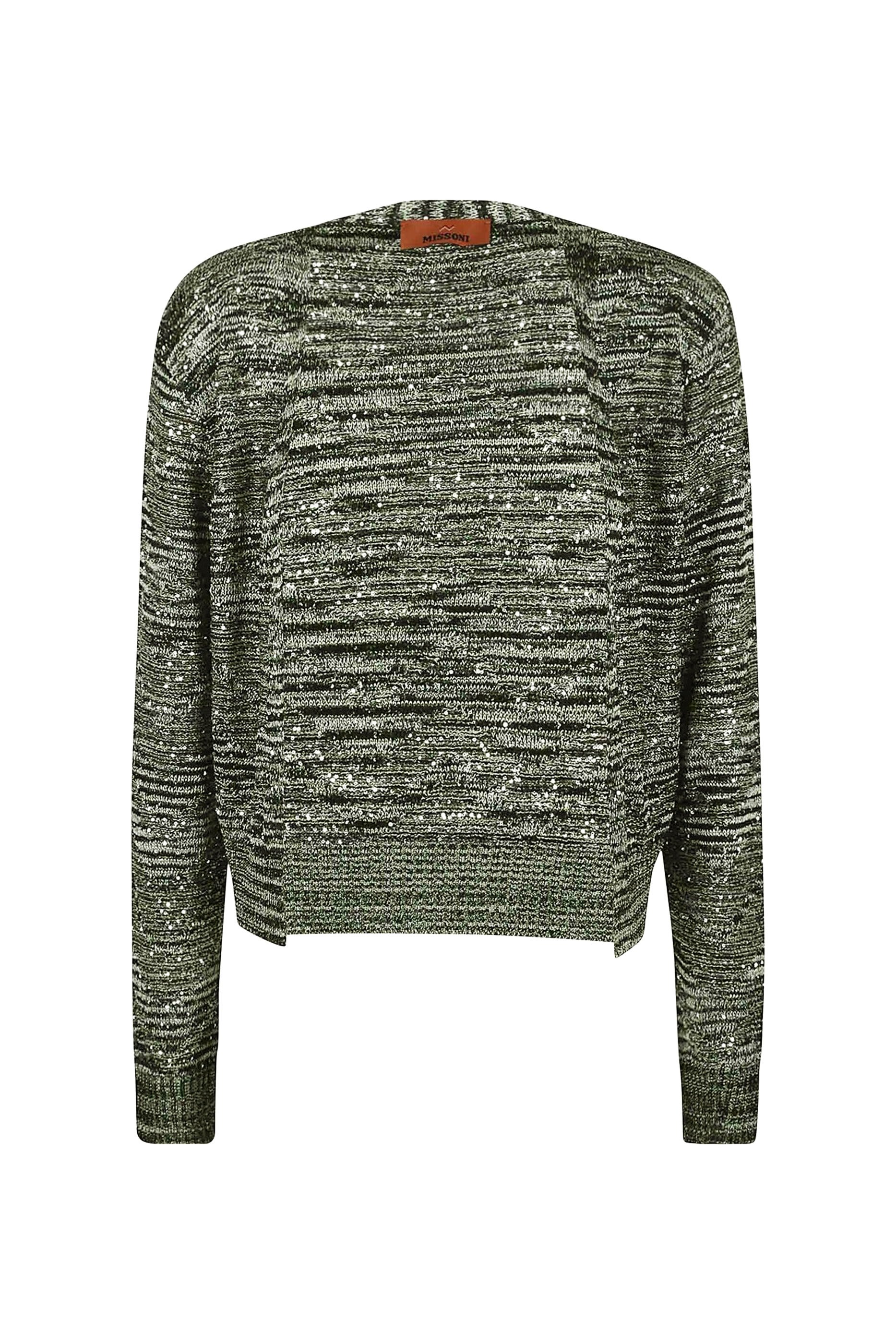 Cropped Sequin-Embellished Crochet-Knit Cardigan