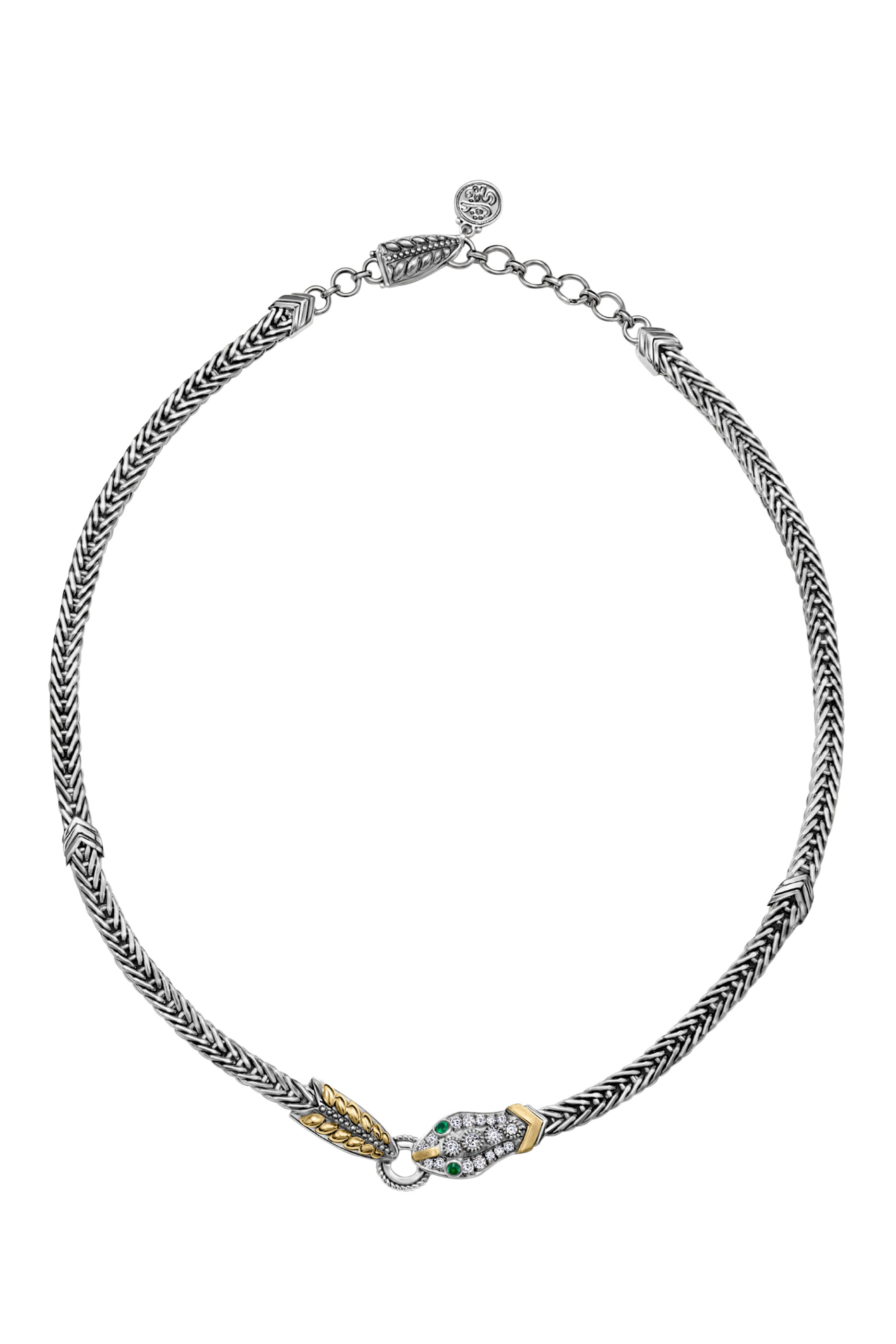Revival Snake Lock Necklace, 18K Yellow Gold with Sterling Silver,  Green Onyx & Diamonds