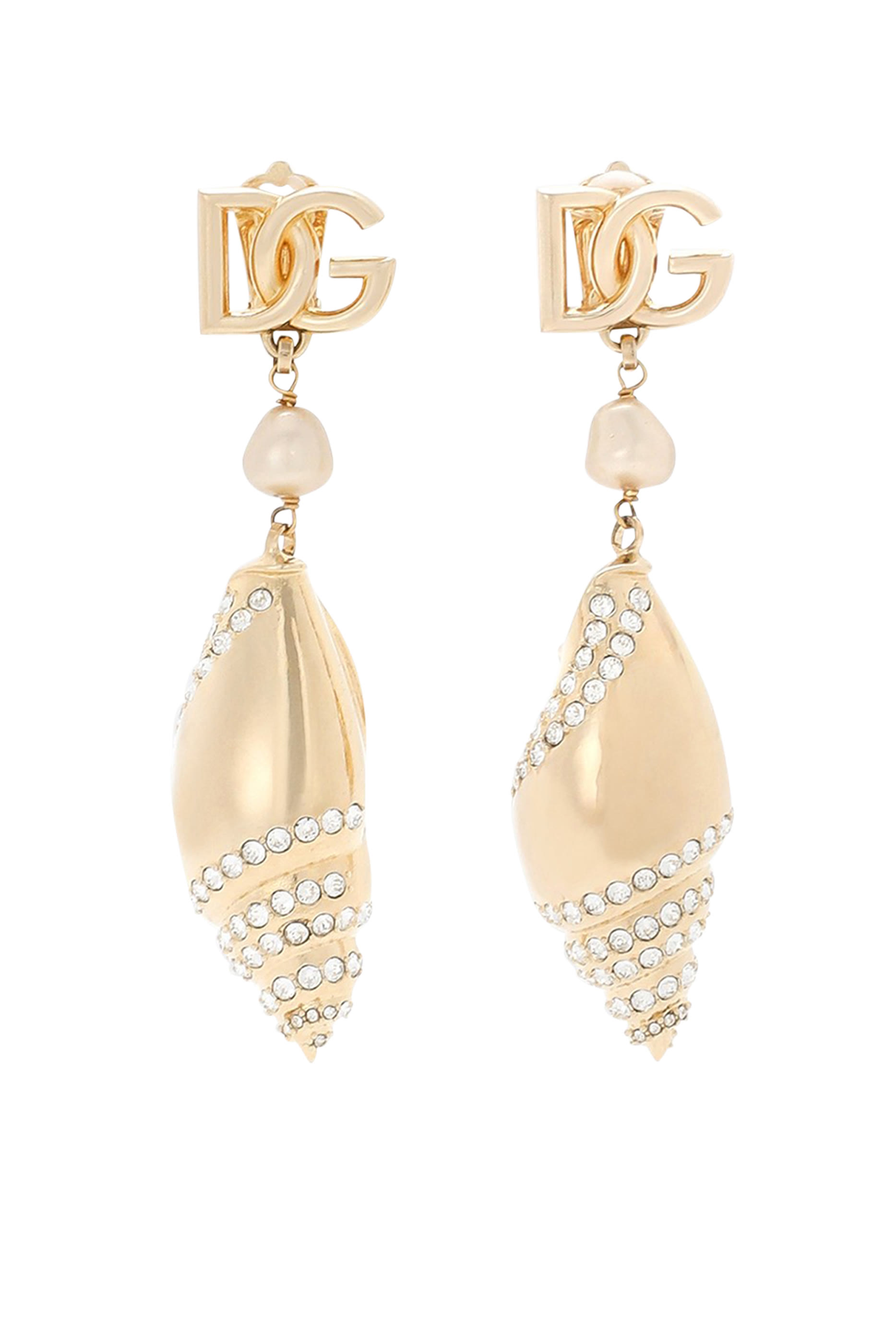 Rhinestone Embellished Shell & DG Logo Earrings