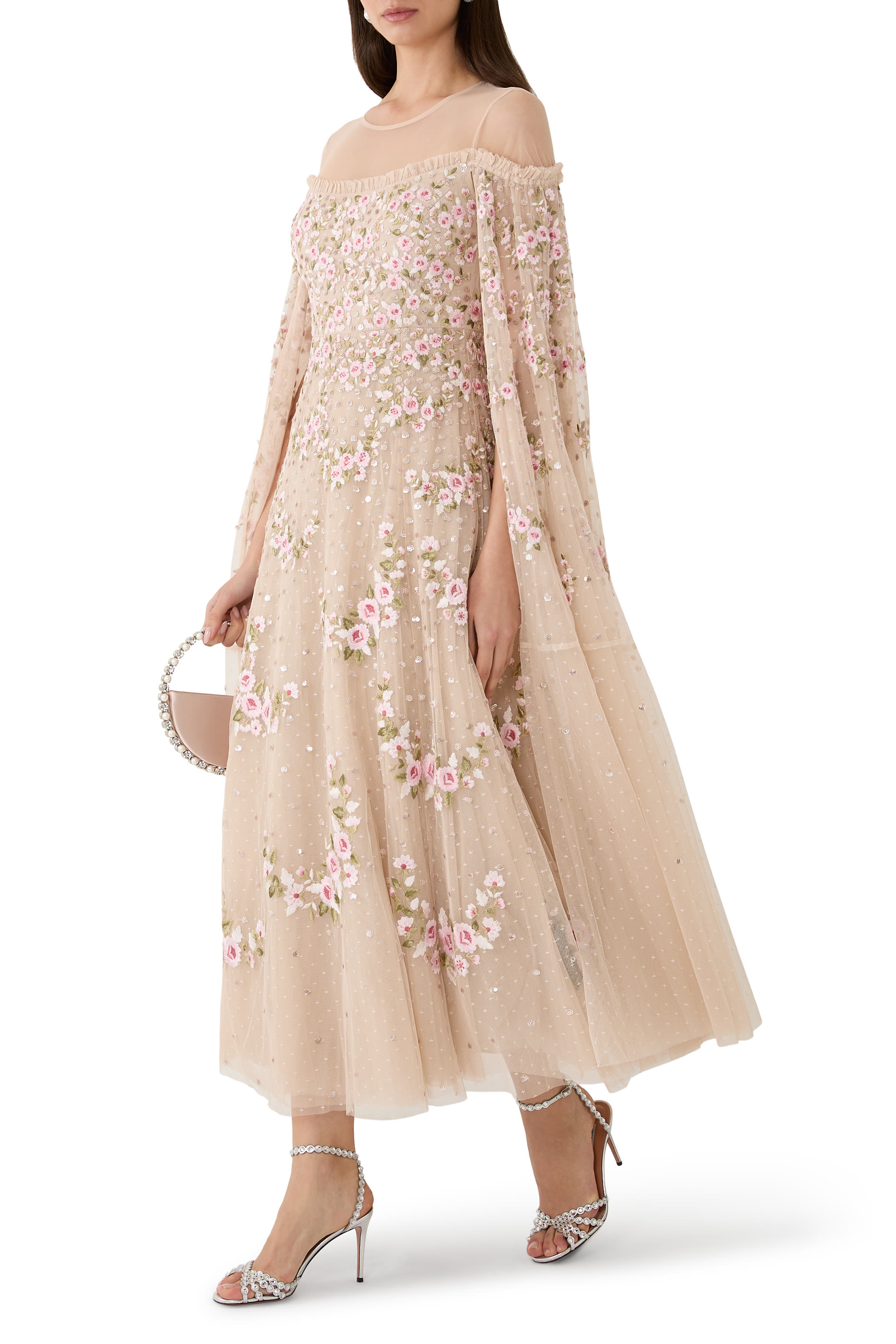 Crescent Roses Cape Ankle Gown