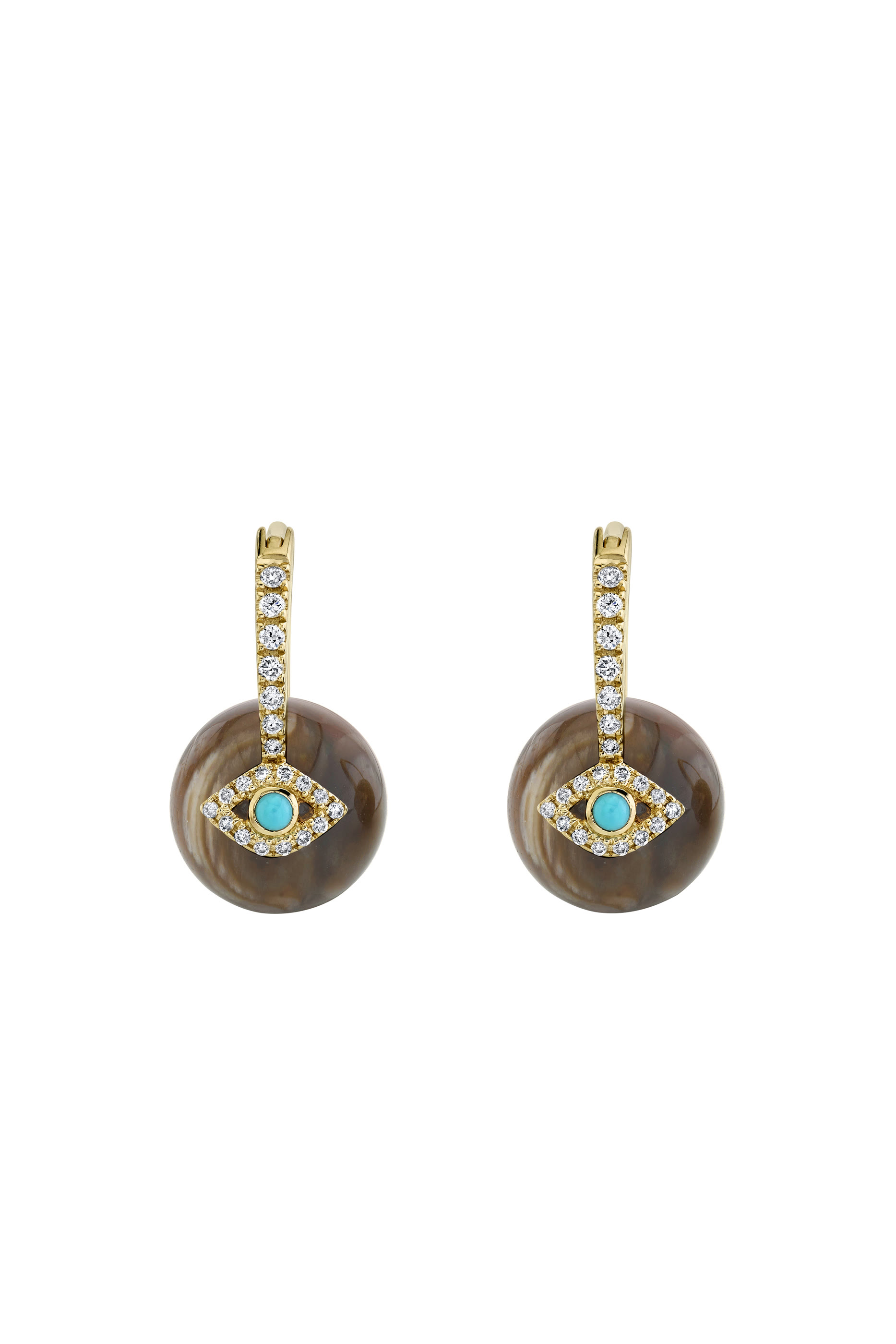 Gold & Diamond Evil Eye Earrings, 14K Yellow Gold, Diamond & Turquoise