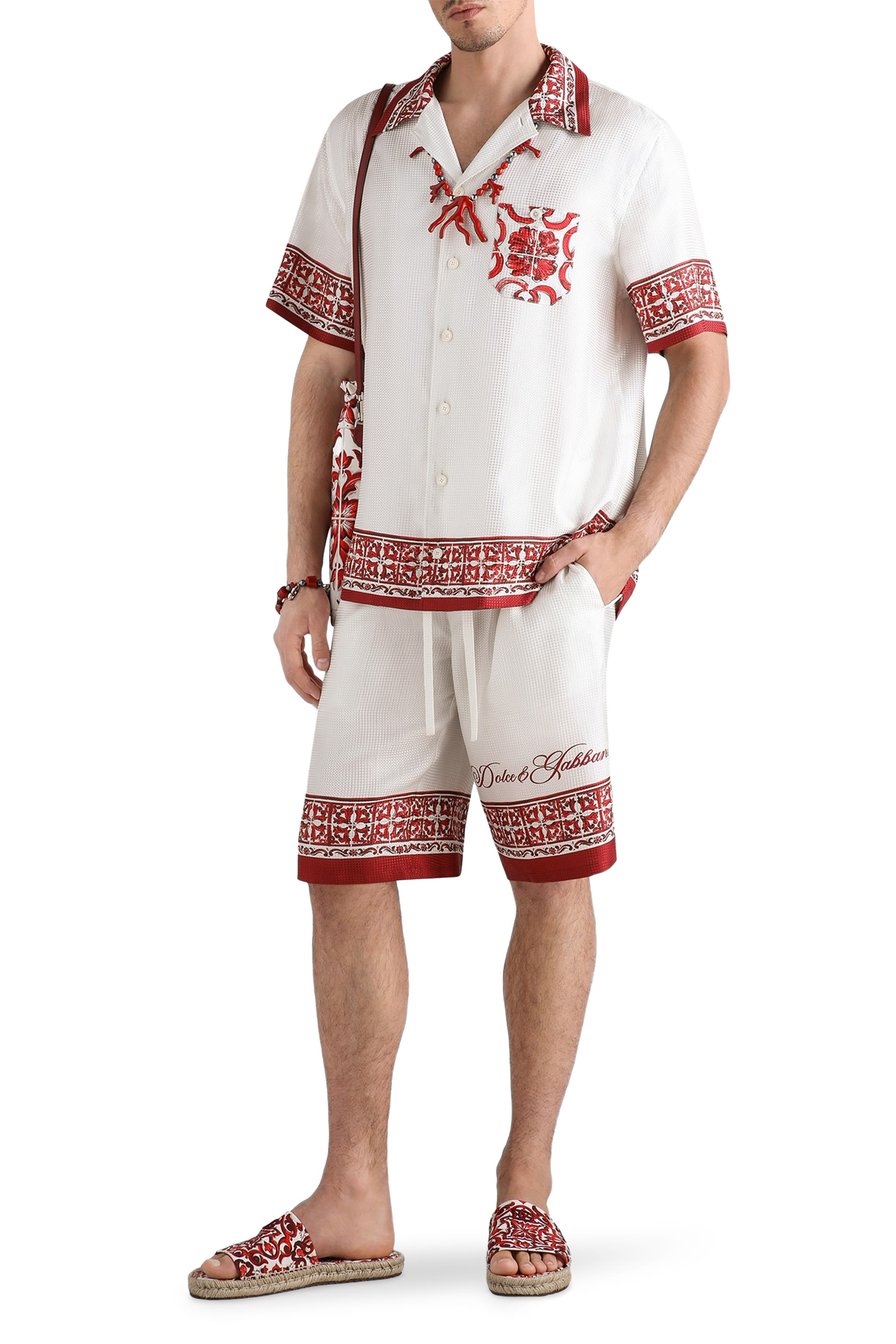 Majolica-Print Hawaii Silk Jacquard Shirt 