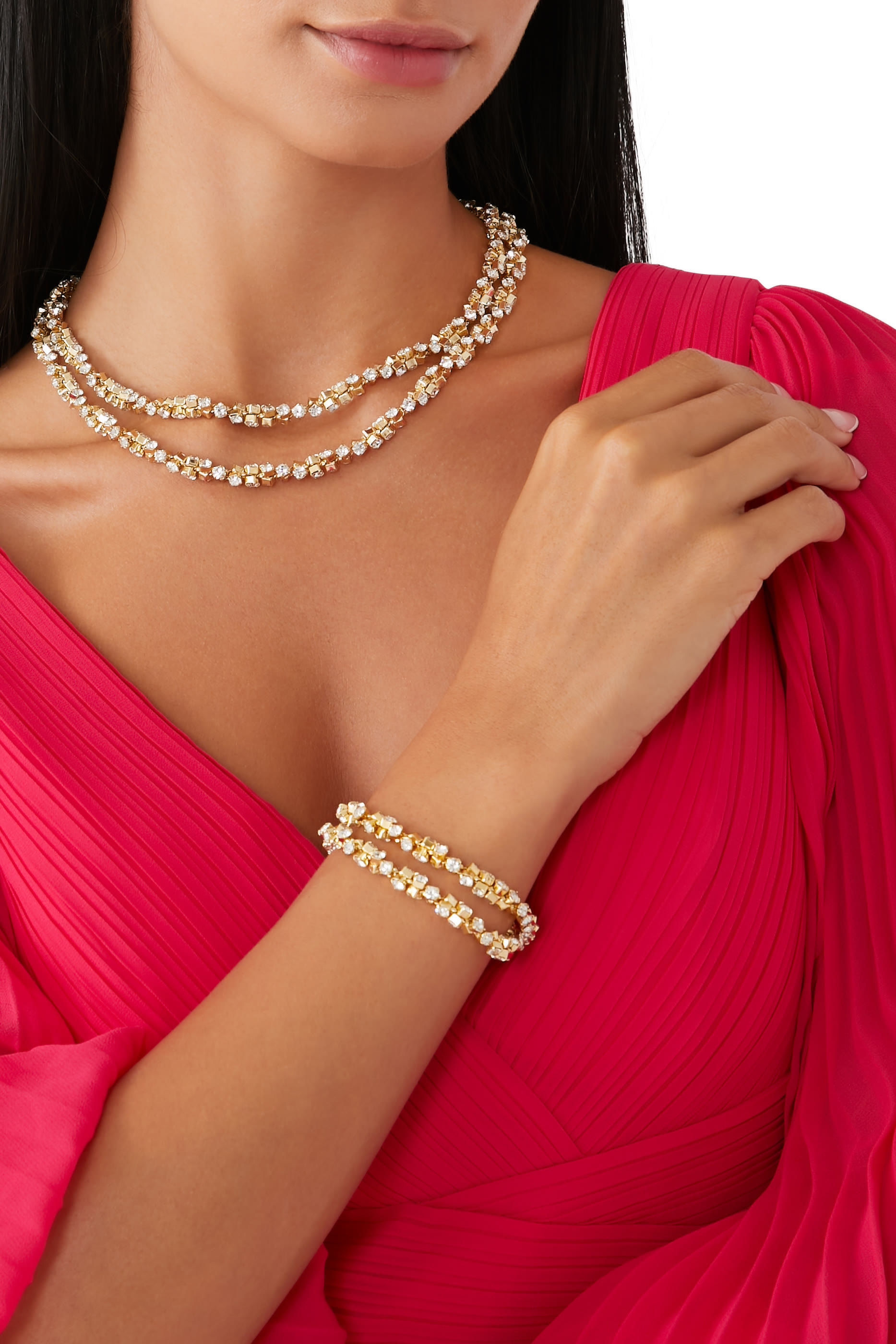 Chain Bracelet, Gold Plated Metal and Crystal