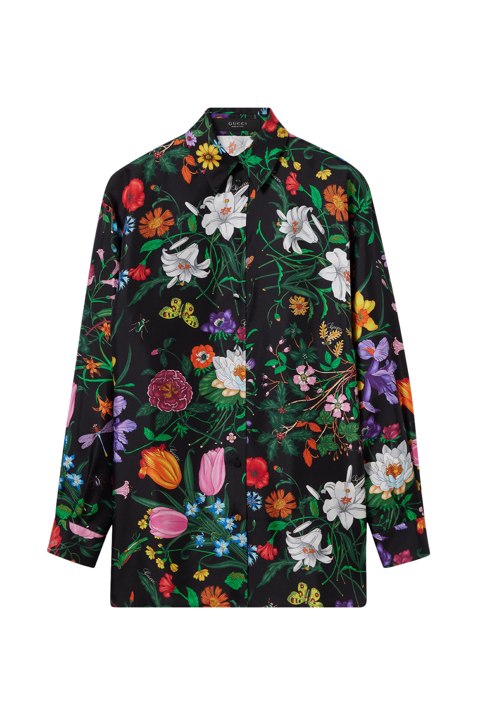All-Over Flora Print Silk Twill Shirt