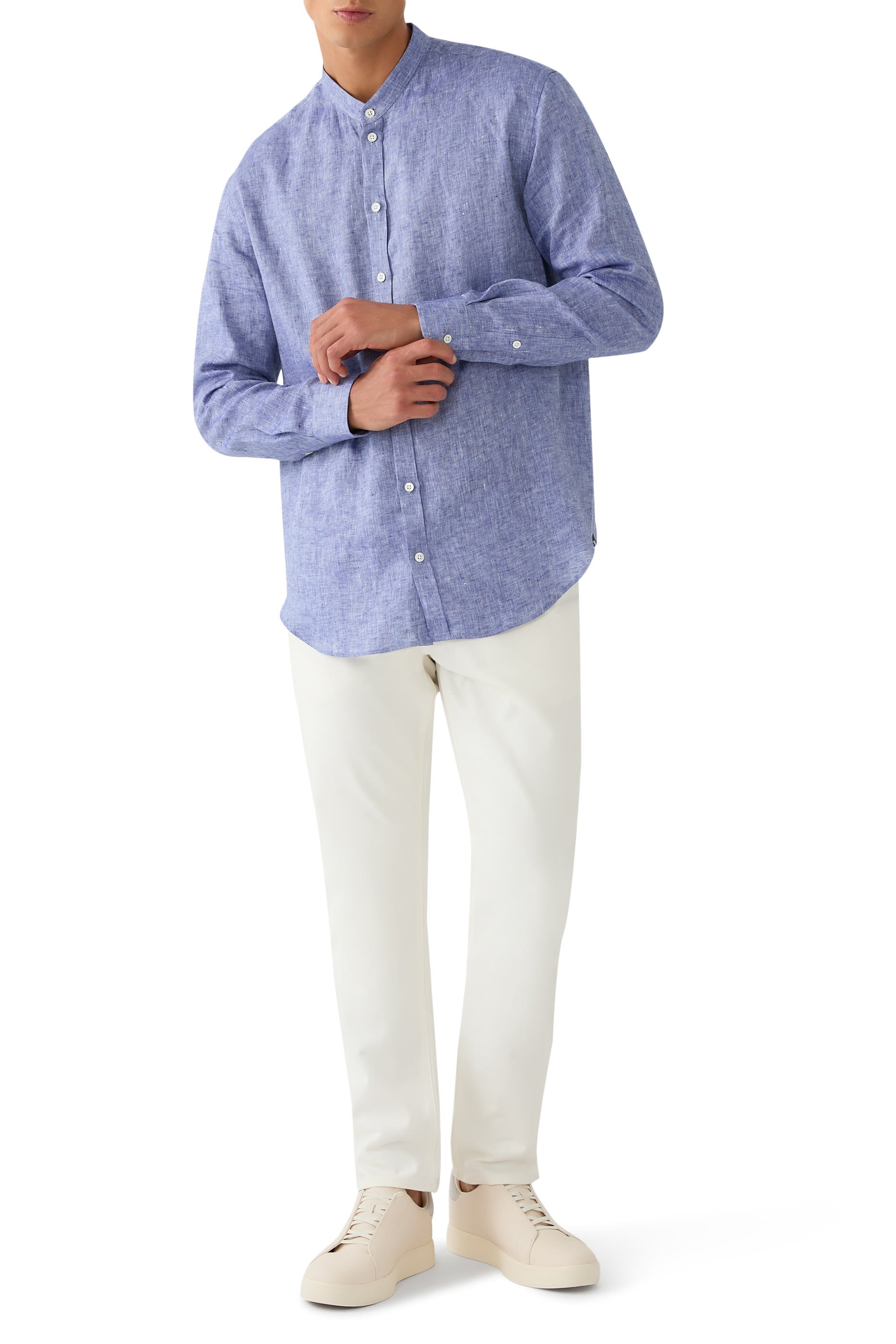 Linen Chambray Shirt with Guru Collar