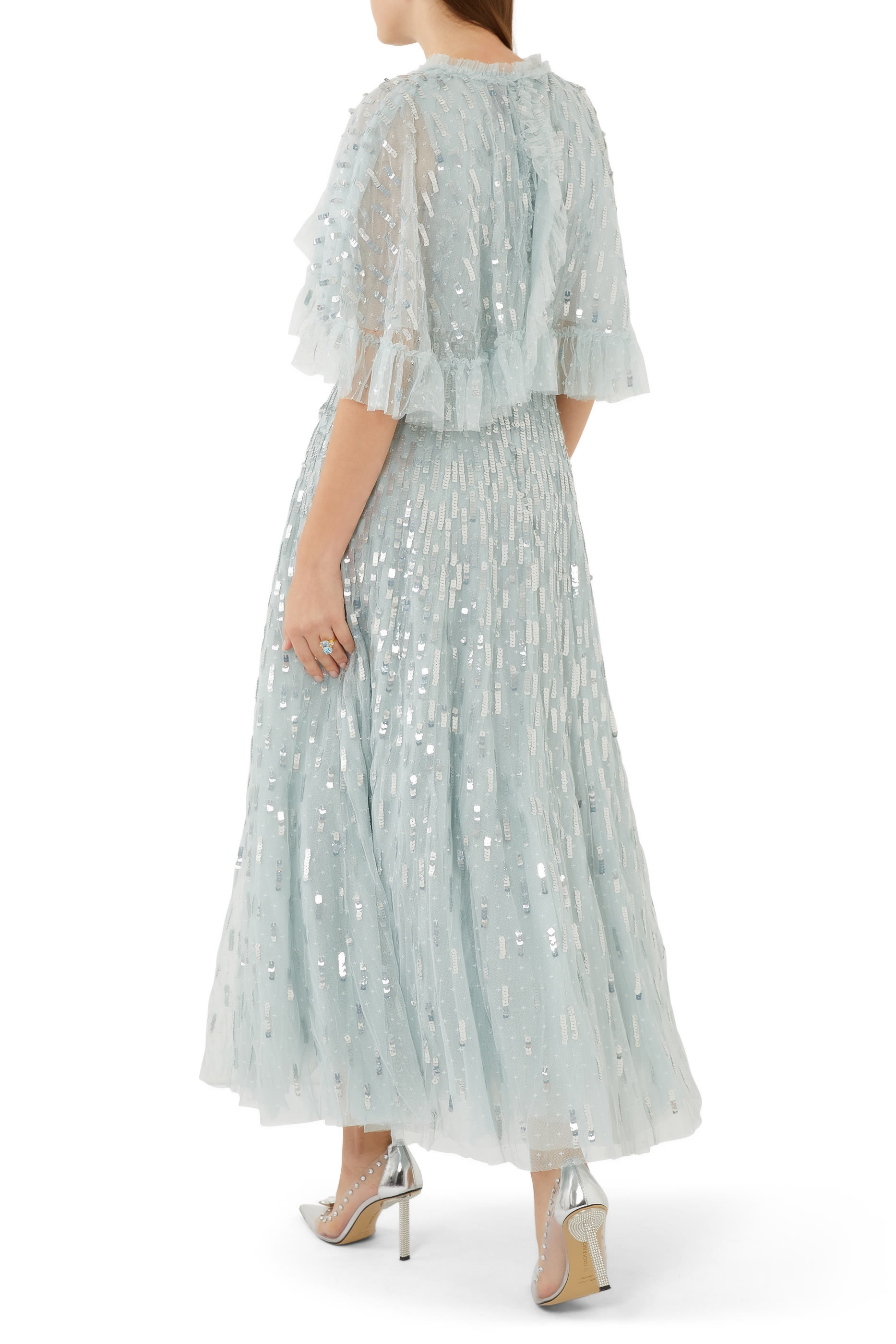 Sequin Dash Cape Ankle Gown