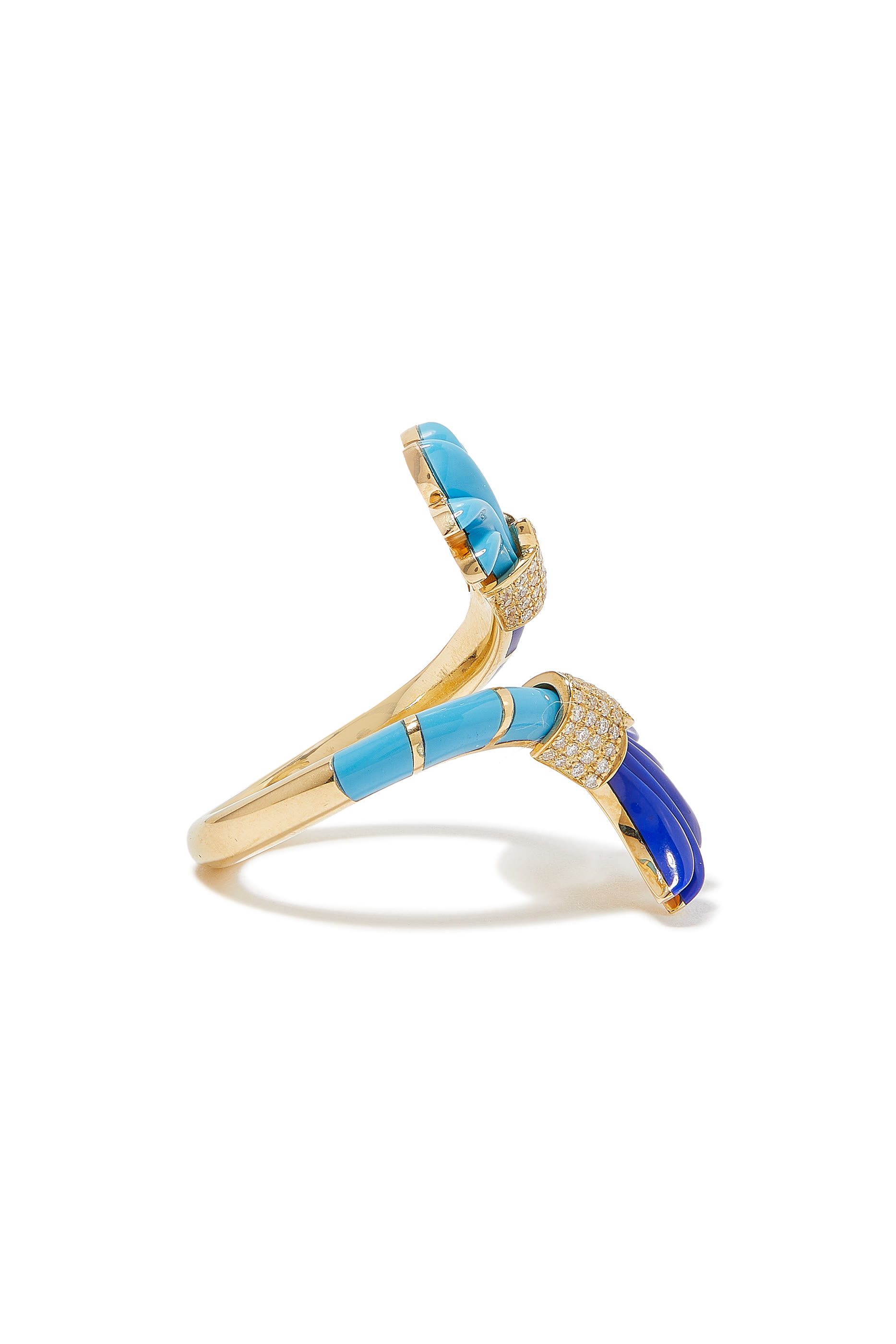 Psychedeliah On A Vine Pinky Ring, 18k Yellow Gold with Diamonds, Lapis Lazuli & Turquoise