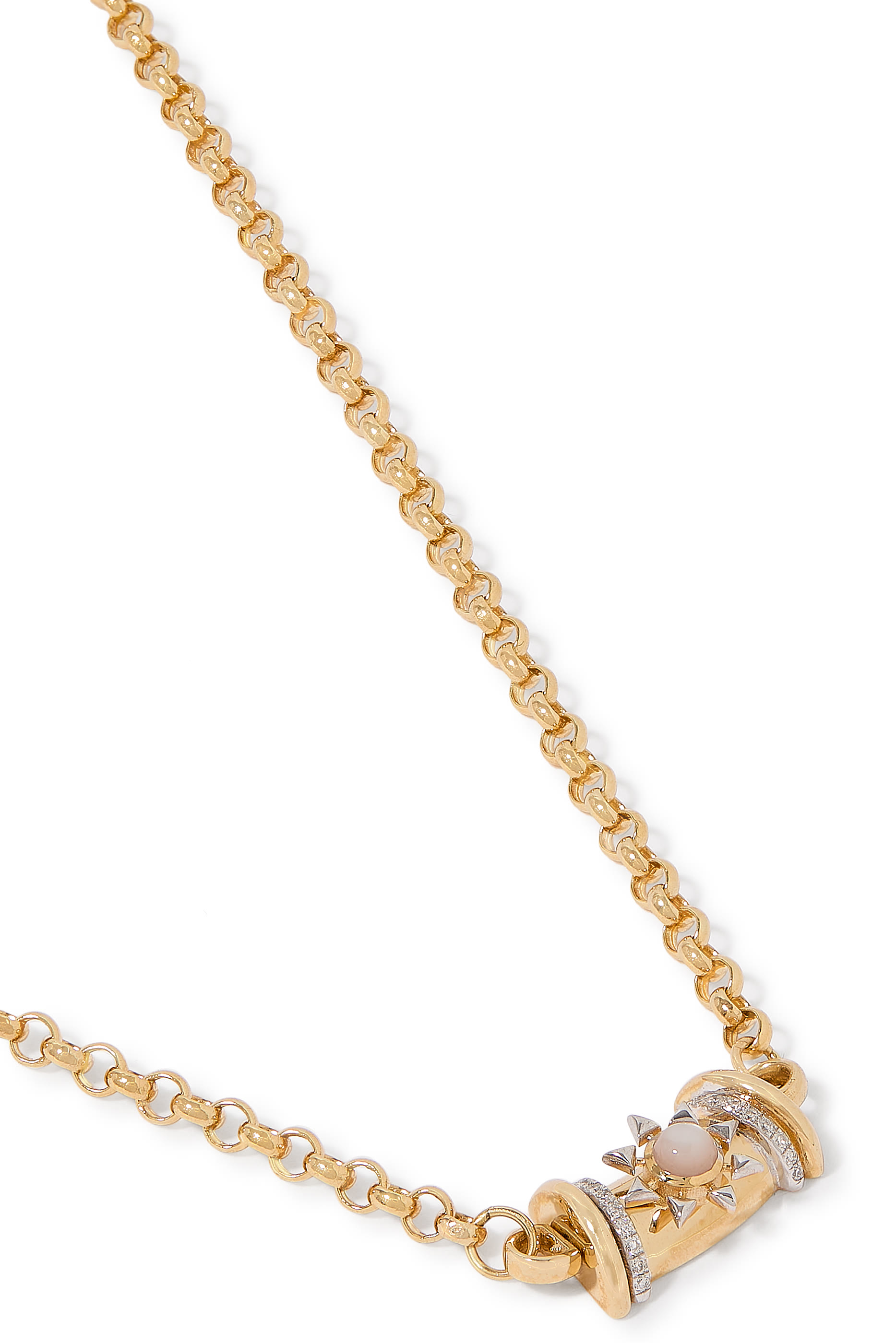 Warrior Star Necklace, 18k Yellow Gold with Diamonds & Mother of Pearl