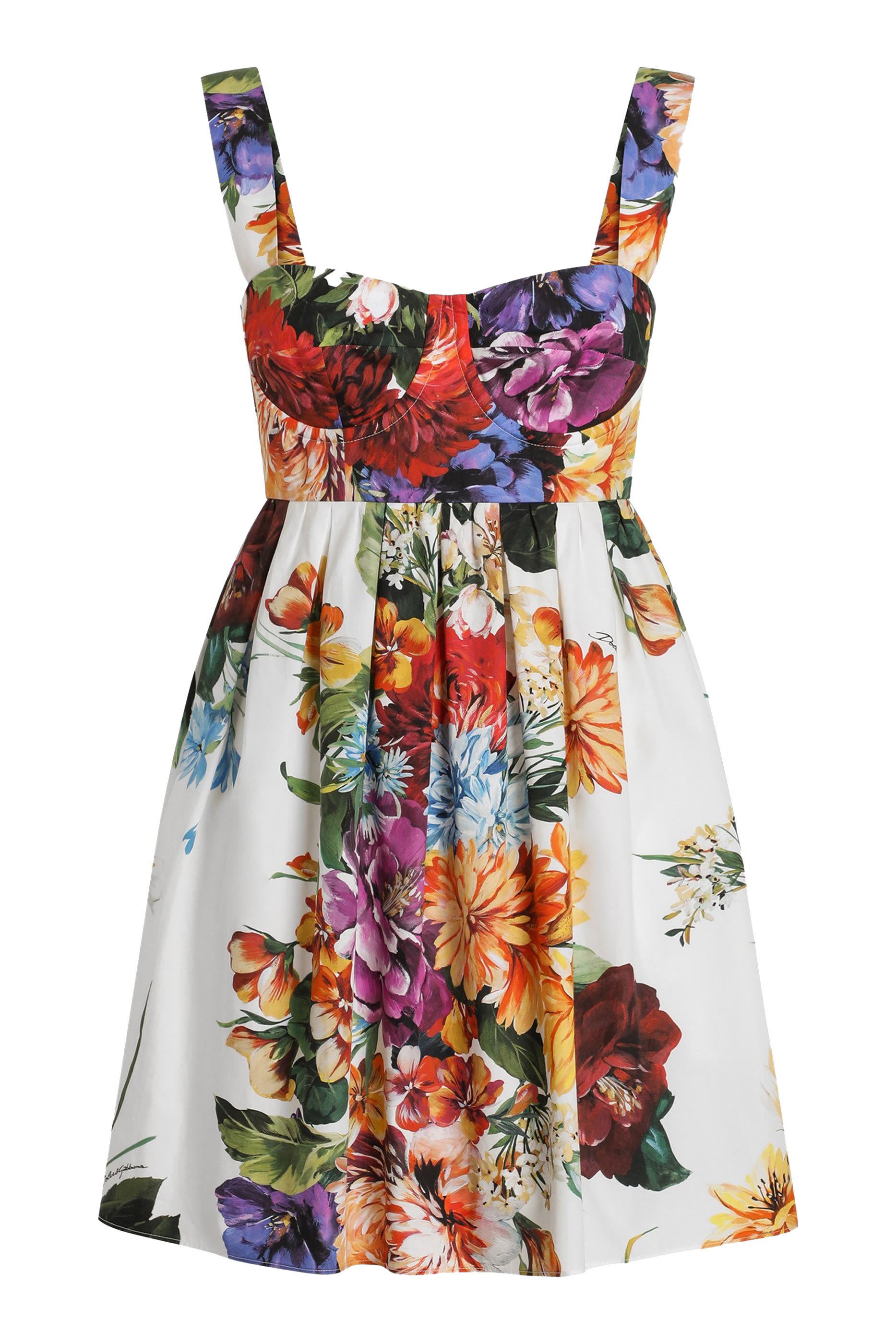 Flower Bouquet-Print Poplin Dress