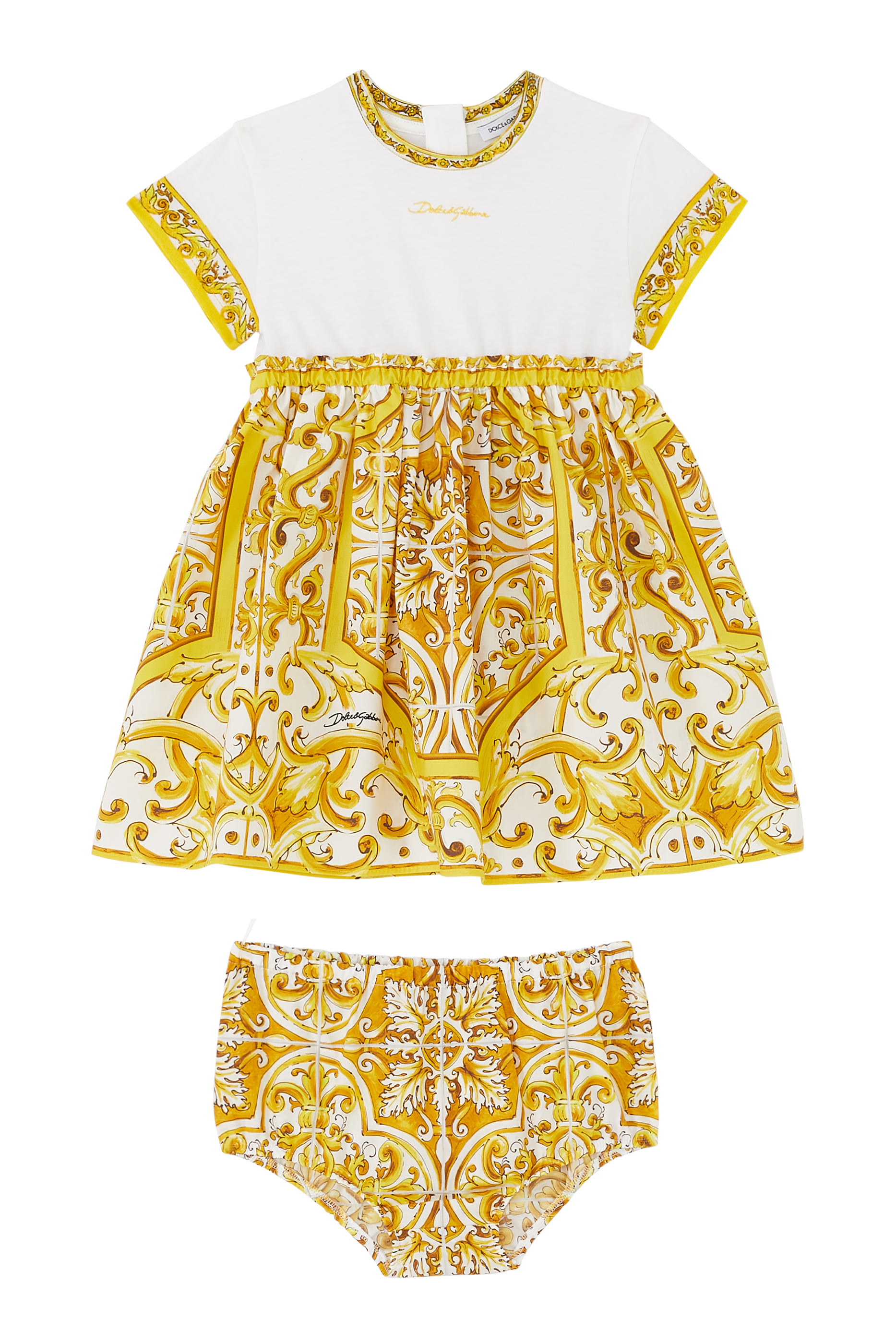 Majolica Print Poplin and Jersey Dress