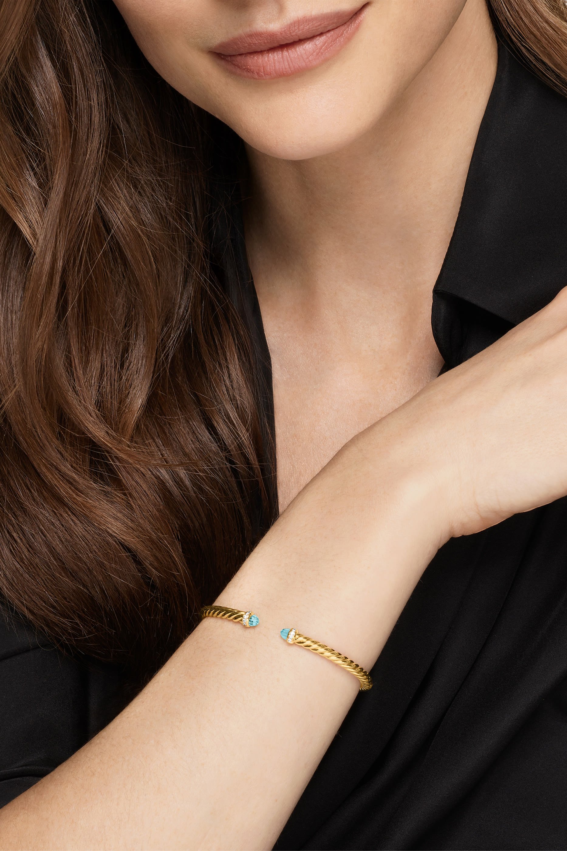 Cablespira® Flex Bracelet, 18k Yellow Gold with Aquamarine & Diamonds