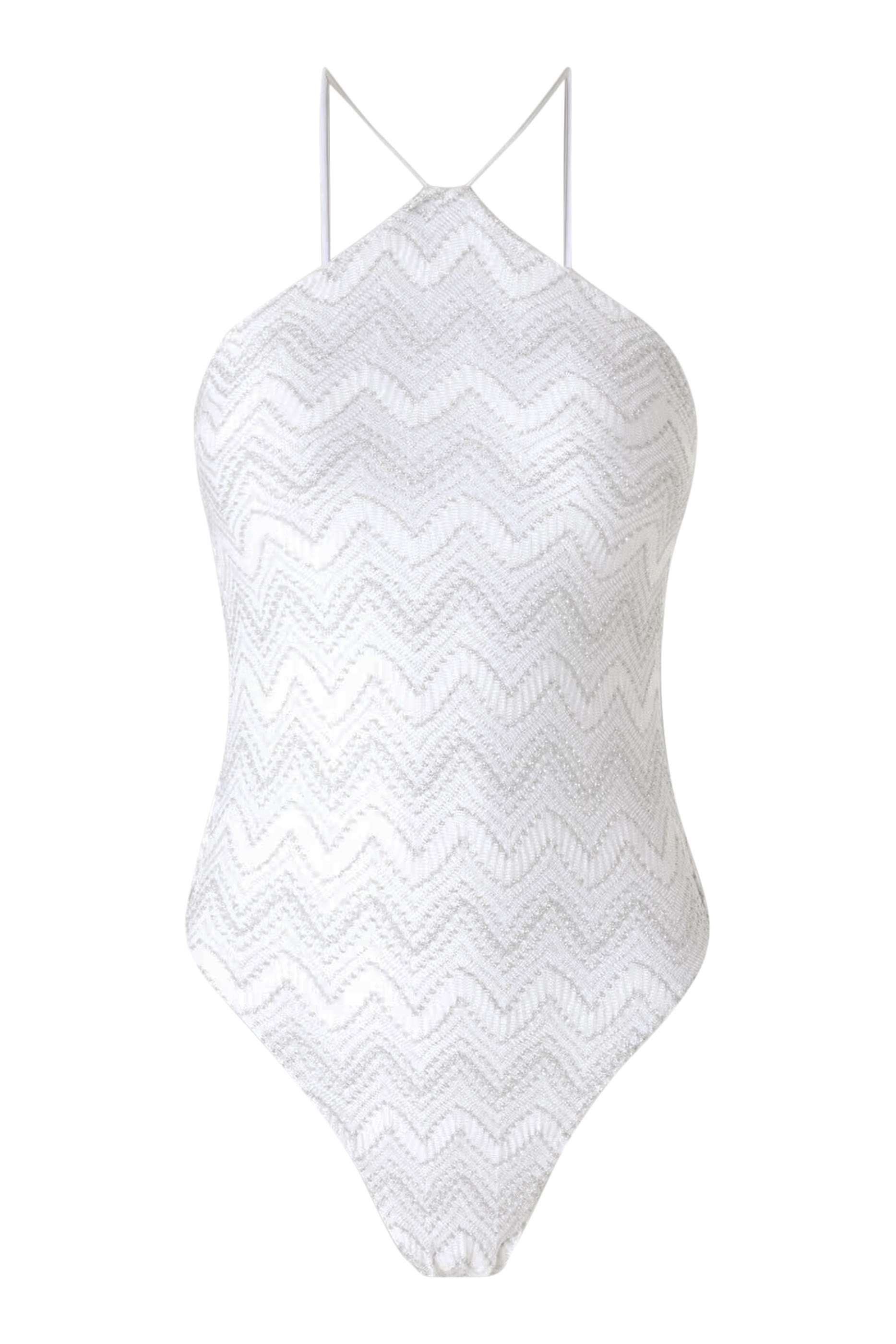 Mare Chevron Lace Raschel Halter Tie One Piece Swimsuit