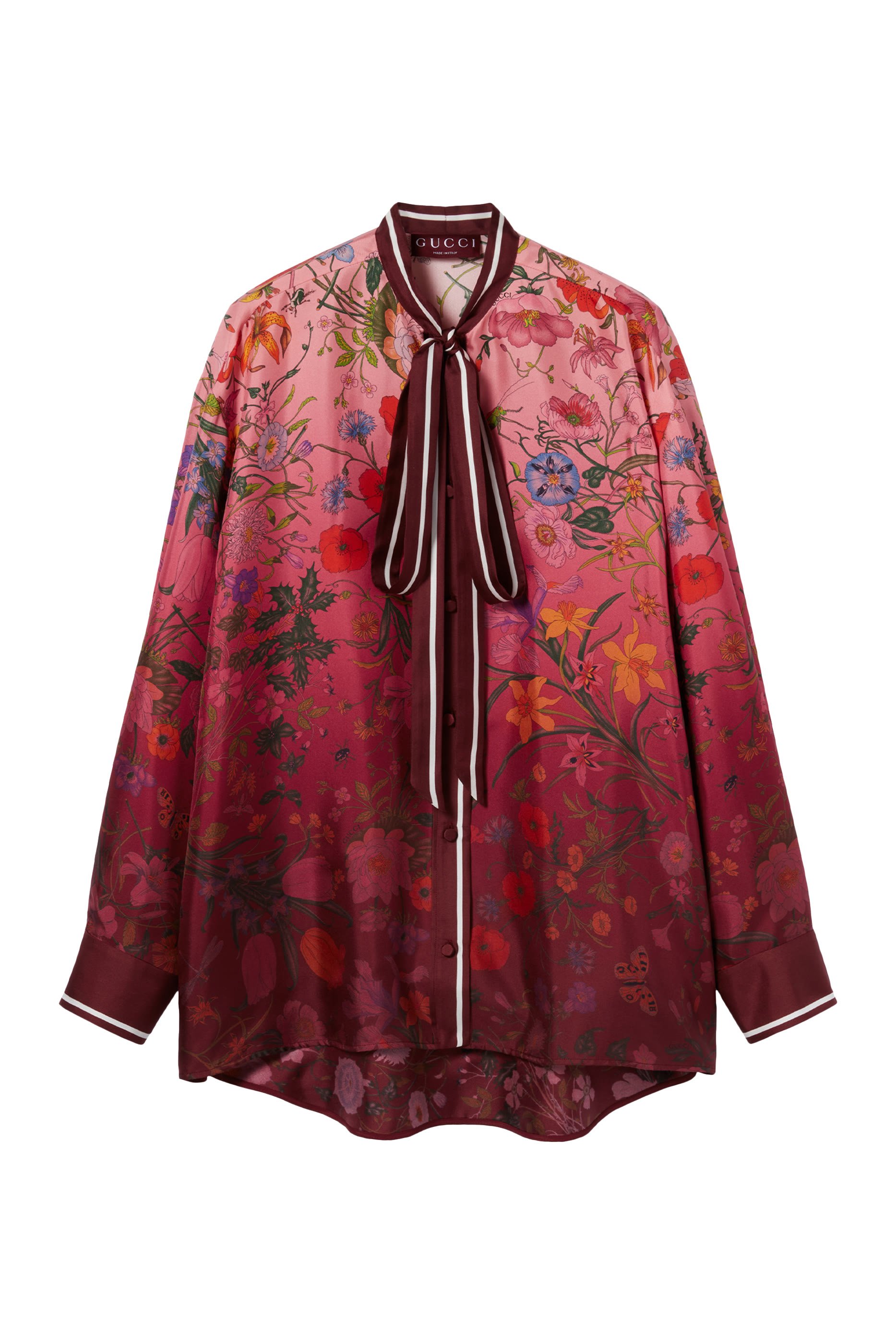 Neck Bow Printed Silk Shirt