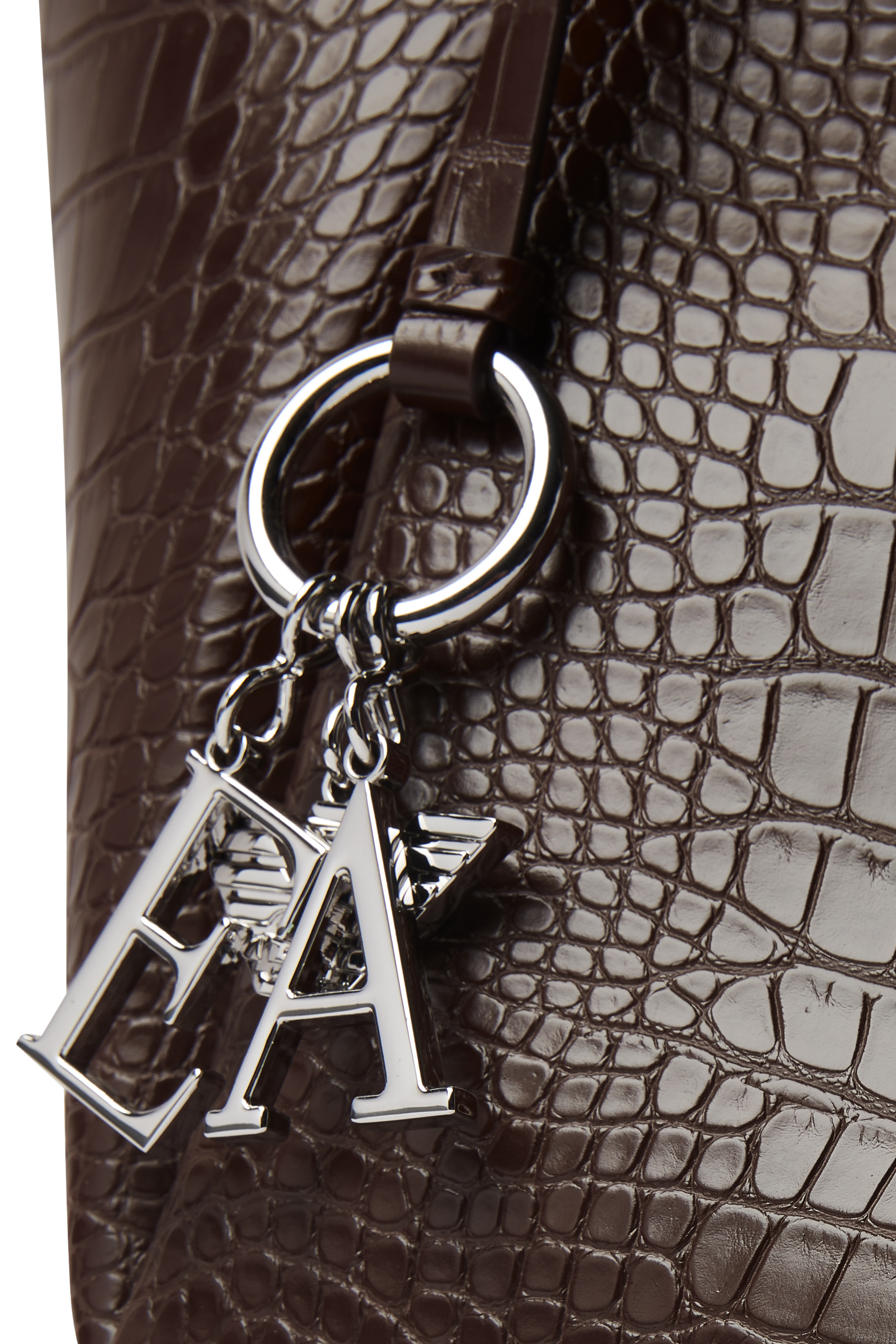 Shopper Bag With Mock-Croc Finish and Logo Charm