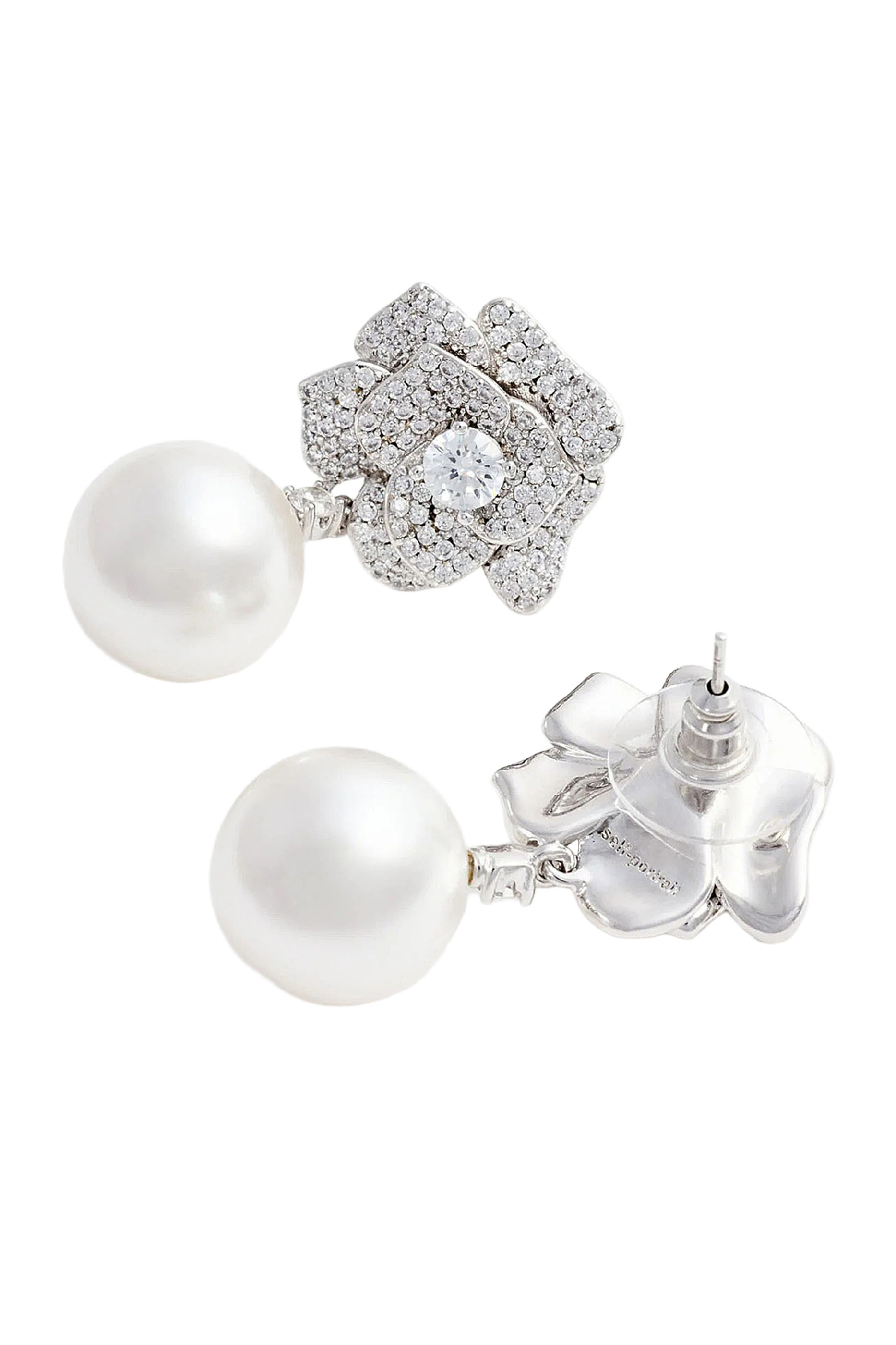 Mini Crystal Flower Pearl Earrings