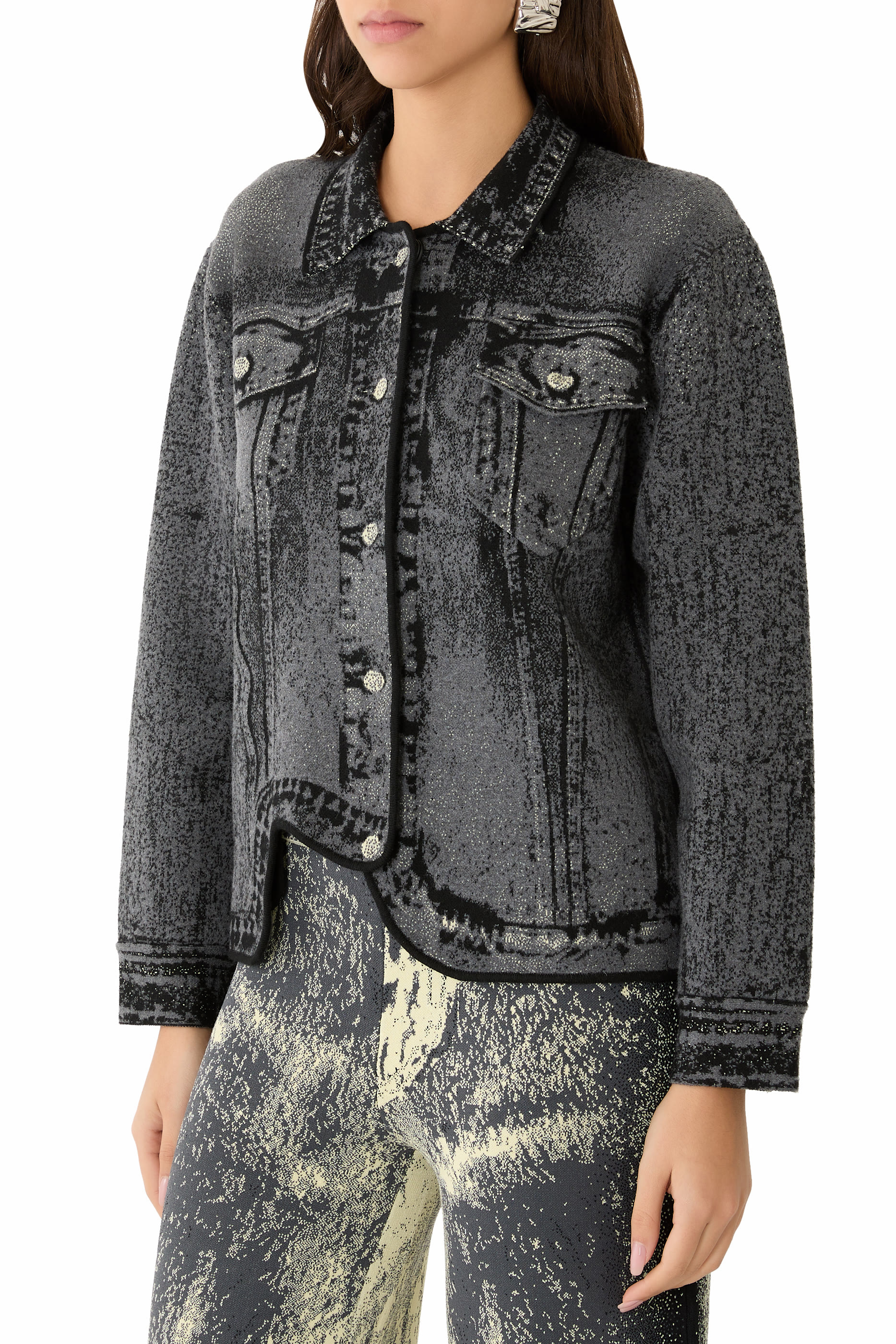  Chital Denim Print Cropped Jacket 