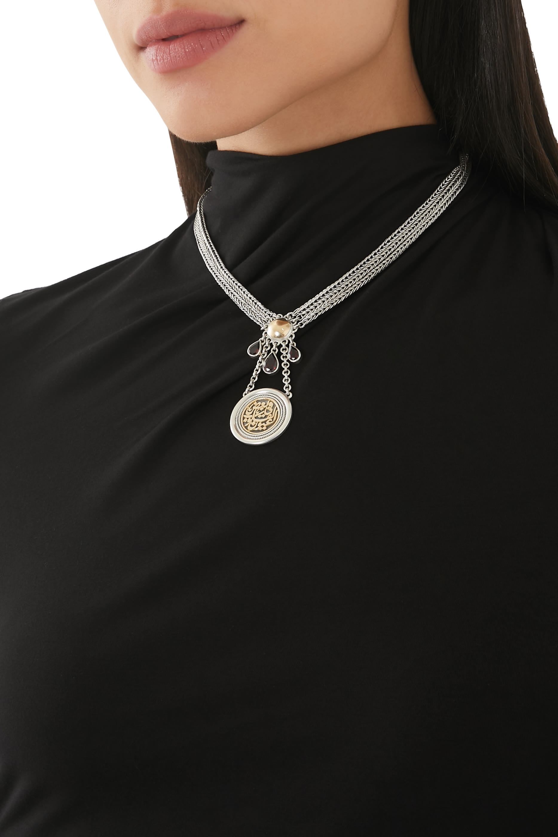 True Vision Of the Heart Necklace, 18k Yellow Gold with Sterling Silver & Garnet