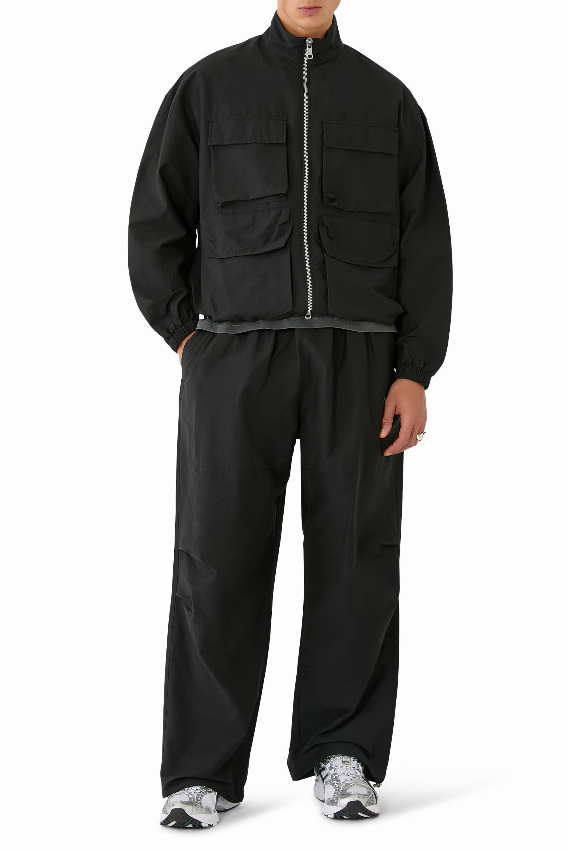 Washed Cotton Nylon Track Jacket