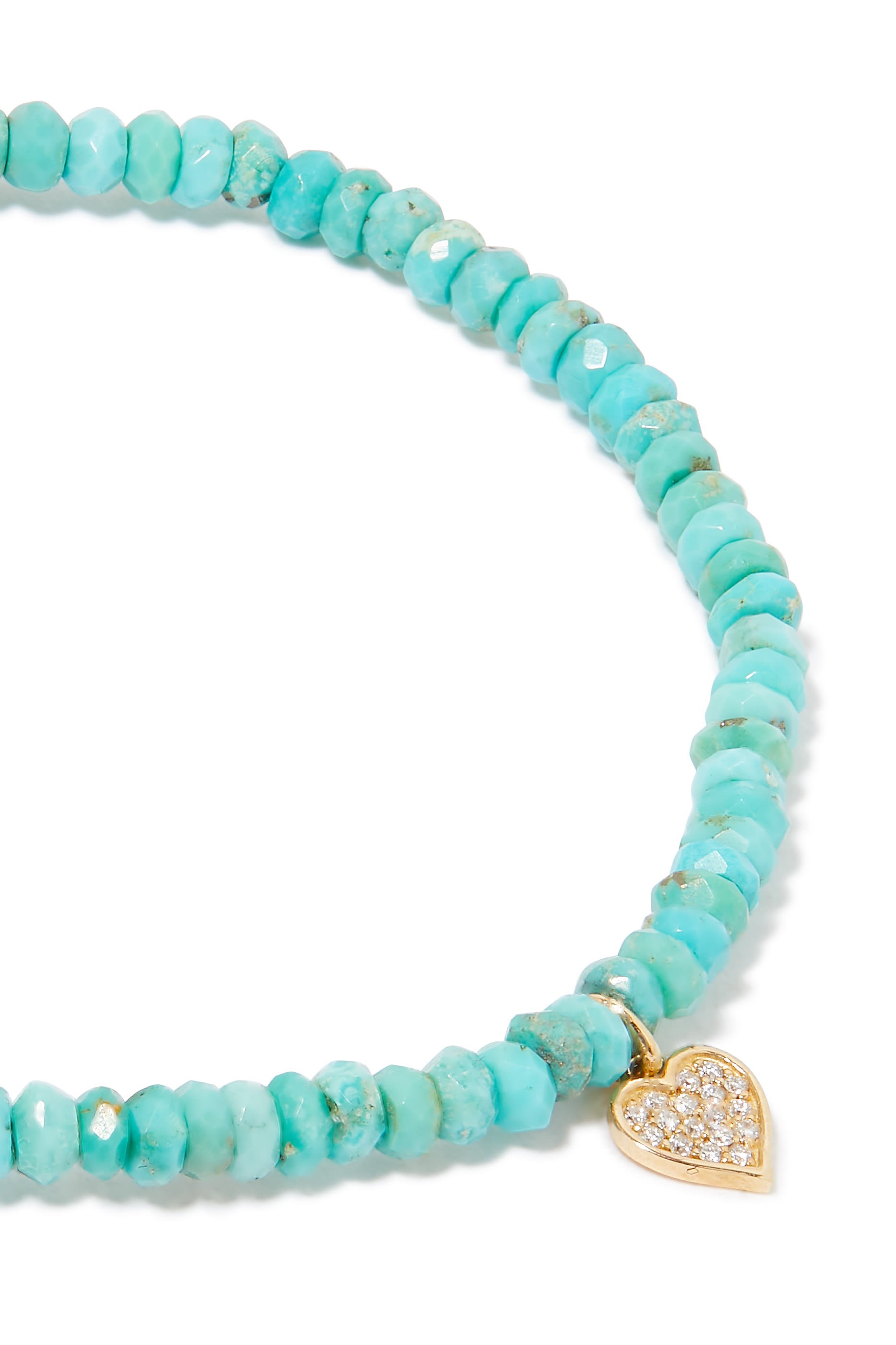 Baby Heart Charm Bracelet, 14K Yellow Gold with Diamonds & Turquoise Beads