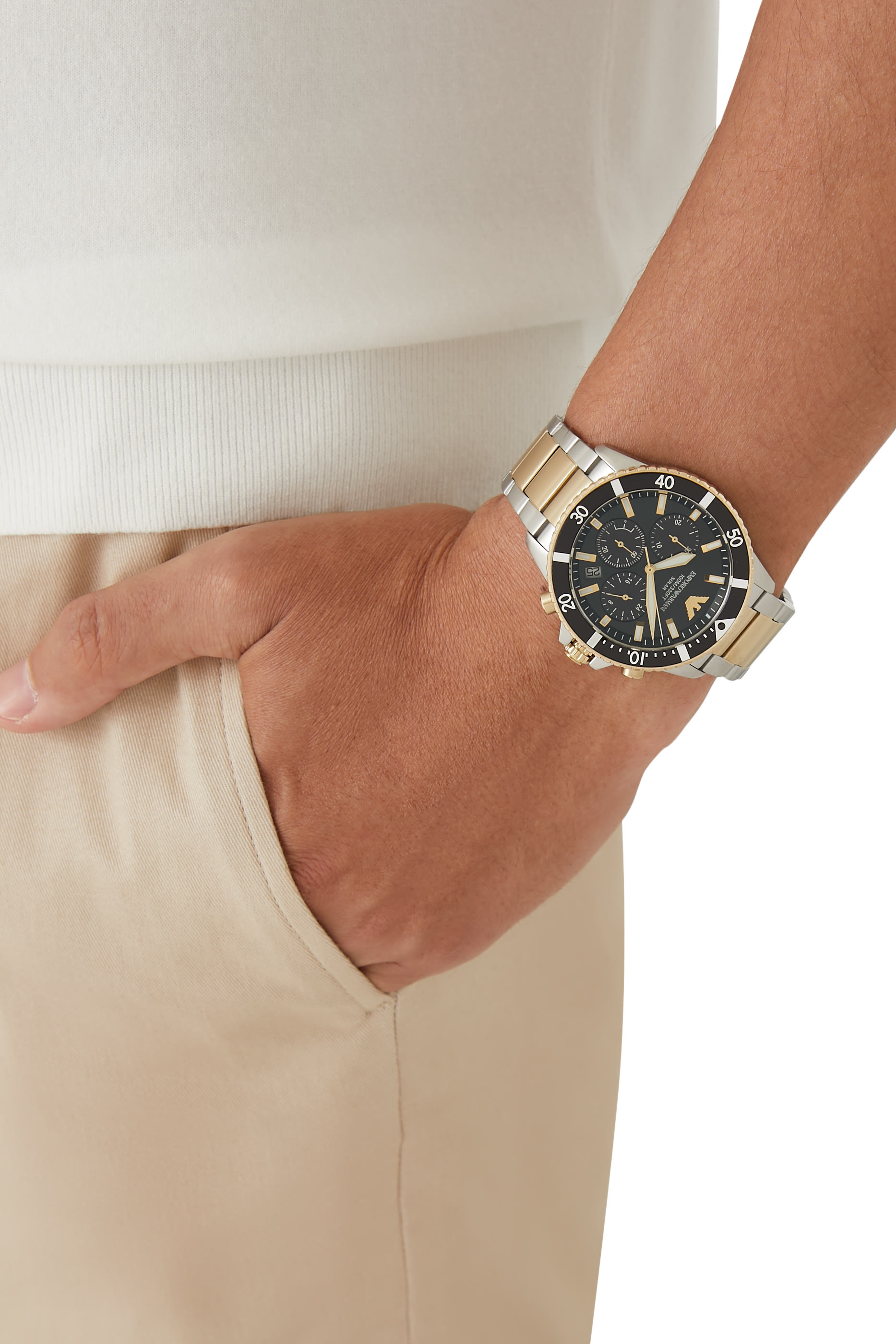 World Explorer Solar-Powered Chronograph Two-Tone Stainless Steel Watch