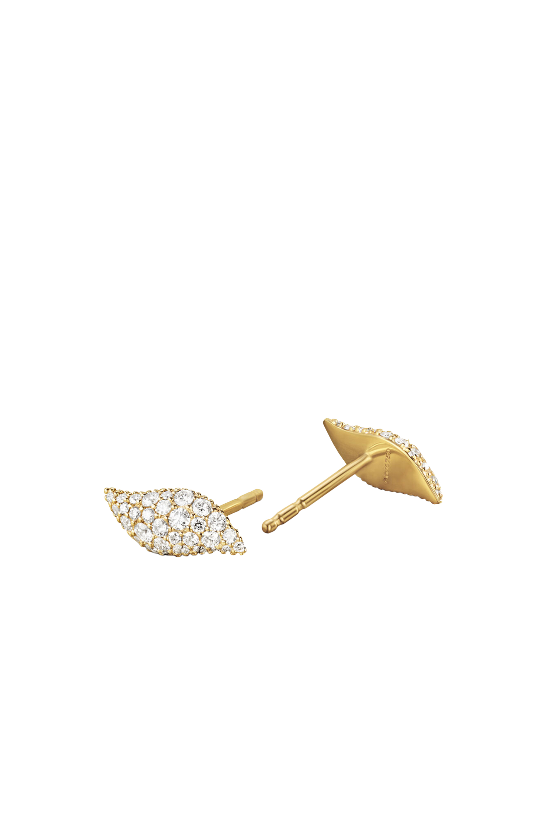 Petite Pave Flute Stud Earrings, 18k Yellow Gold & Diamonds