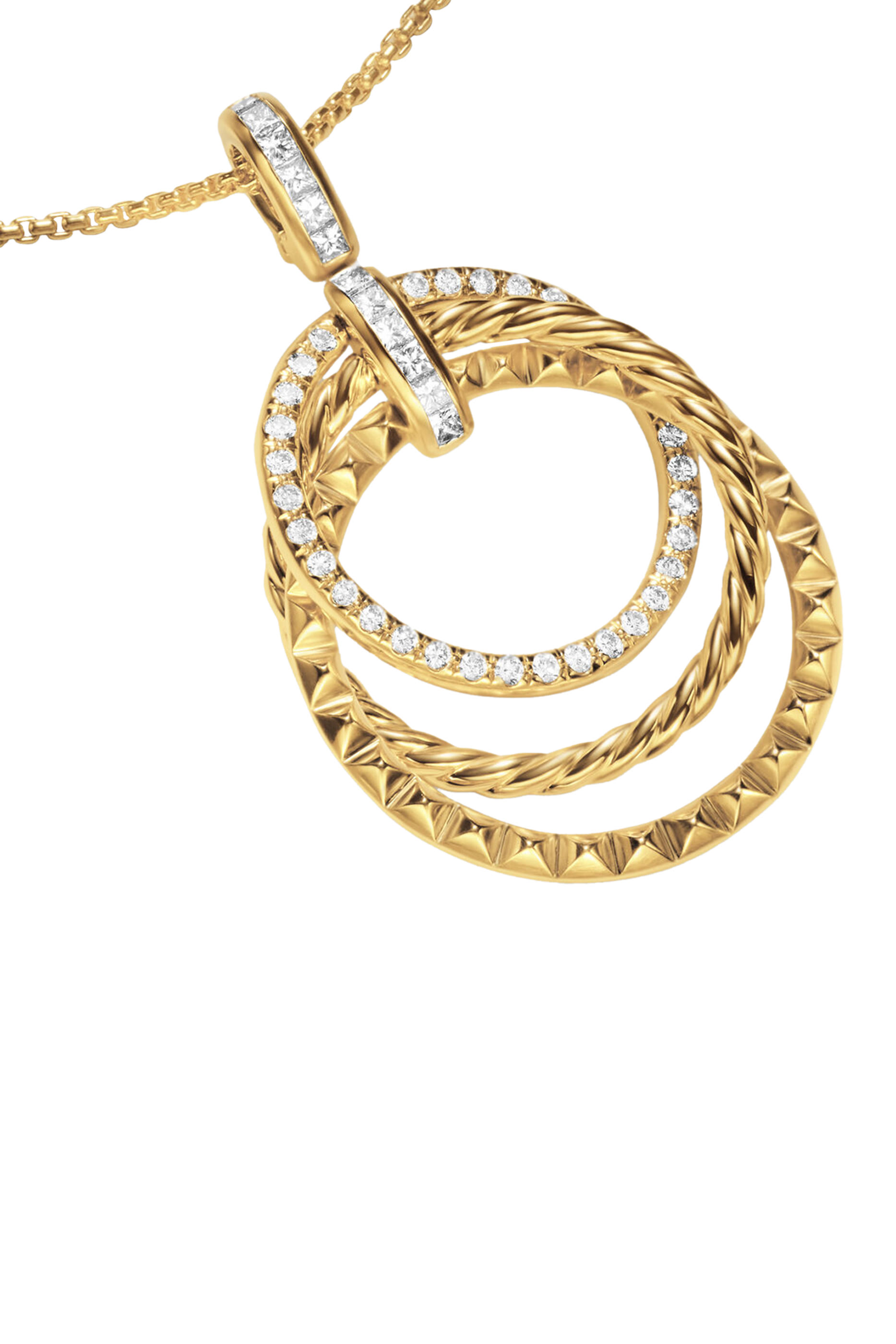 Crossover Trio Pendant Necklace, 18K Yellow Gold & Diamonds