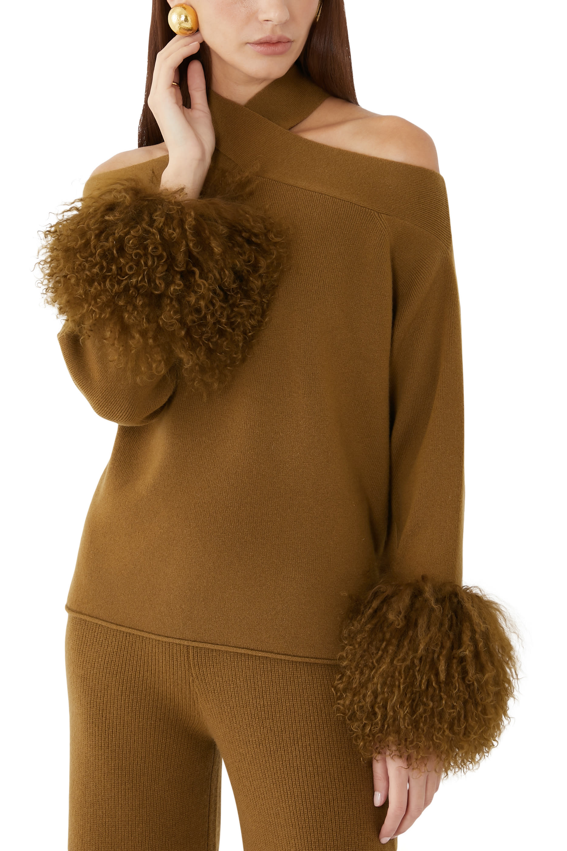 Criss-Cross Sweater With Shearling Cuffs