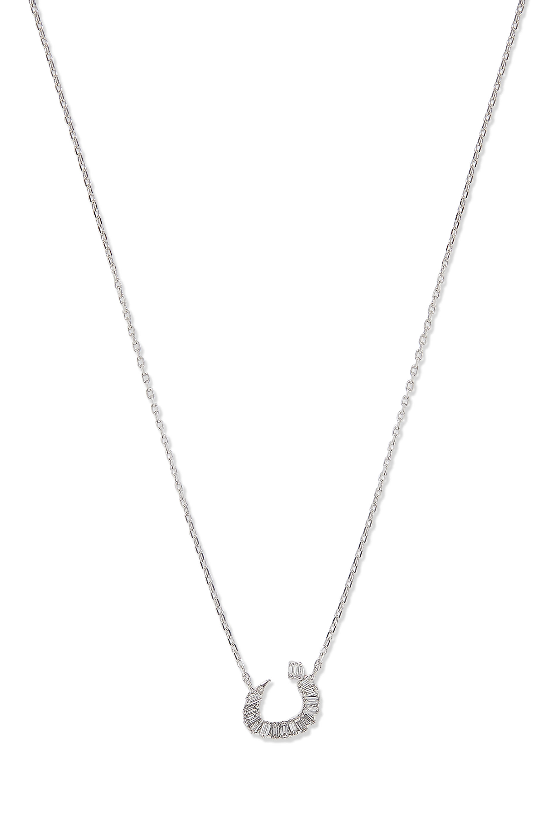 Oula XS Noon Letter Chain Pendant, 18k White Gold & Diamonds
