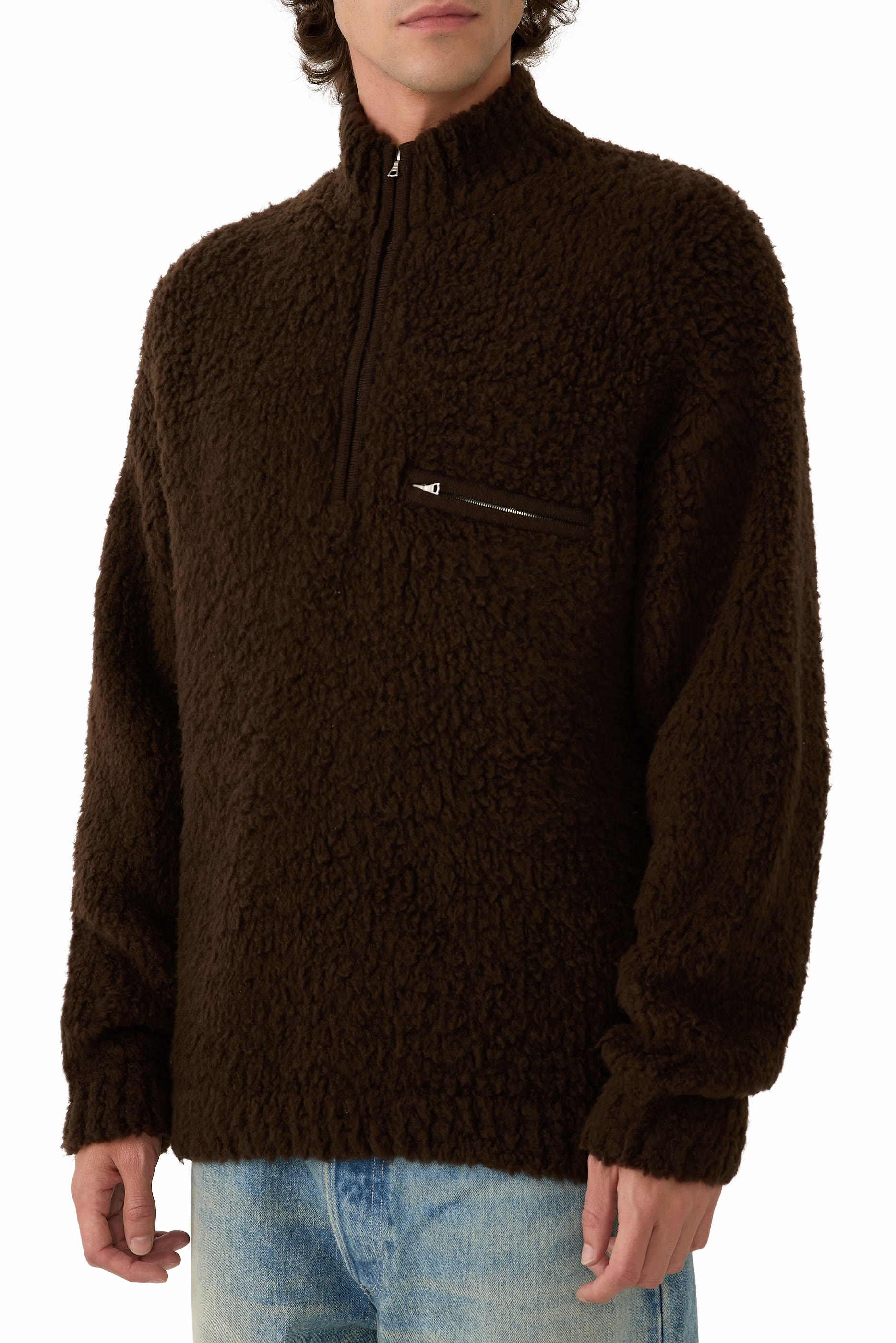 Merino Wool Boa Knit Half Zip Sweater