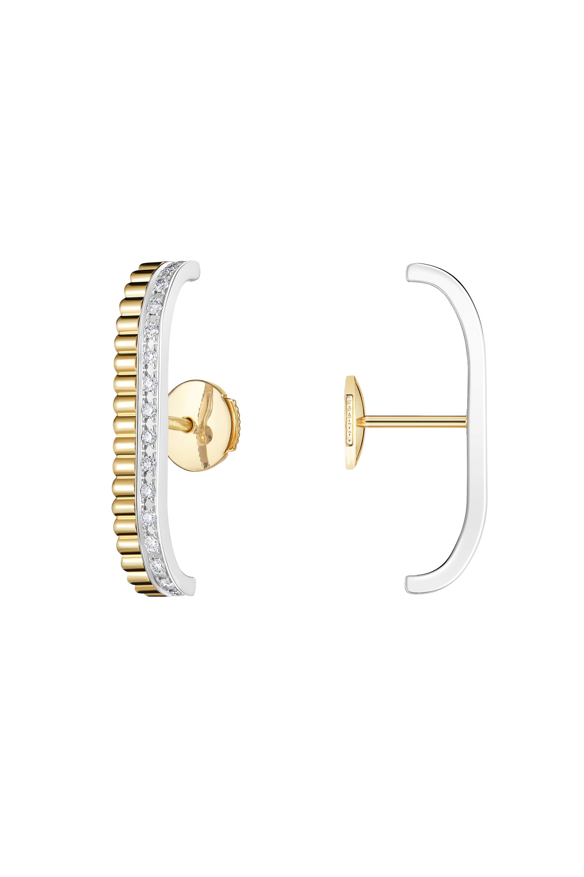 Quatre Grosgrain Hoop Earrings, 18K Yellow Gold with White Gold & Diamonds