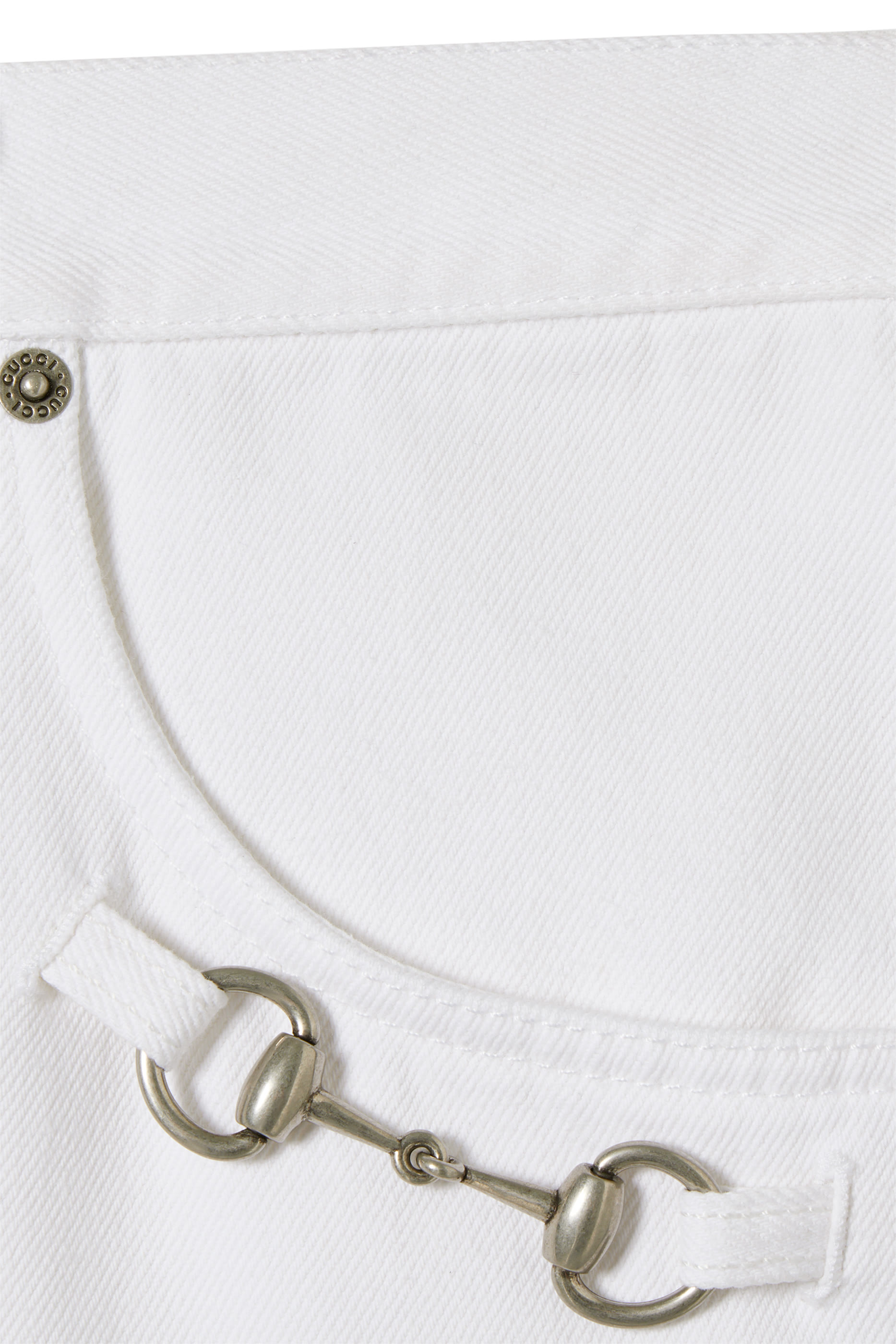 Cotton Denim Pants with Horsebit Detail 