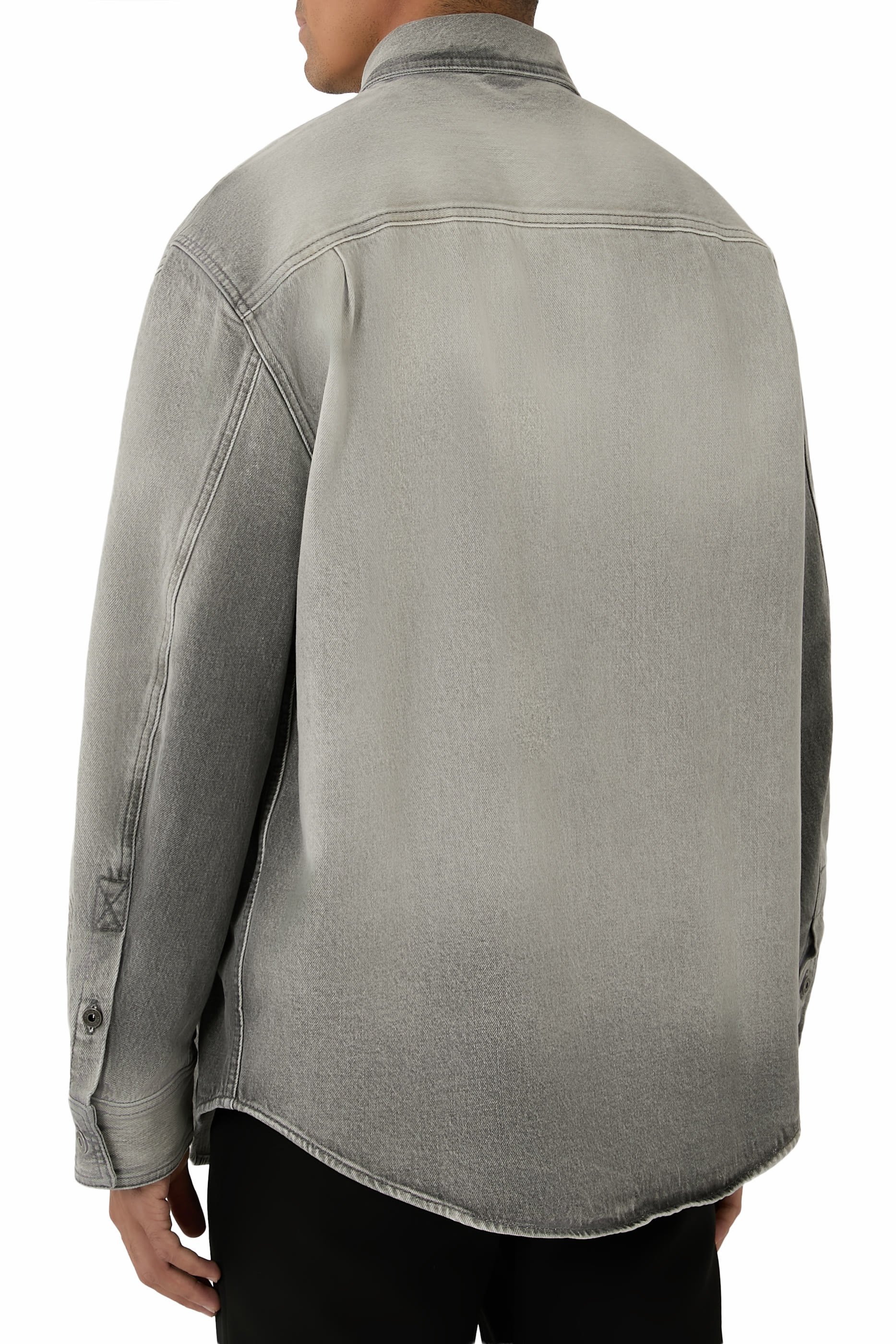 Diagonal Embroidered Denim Military Overshirt