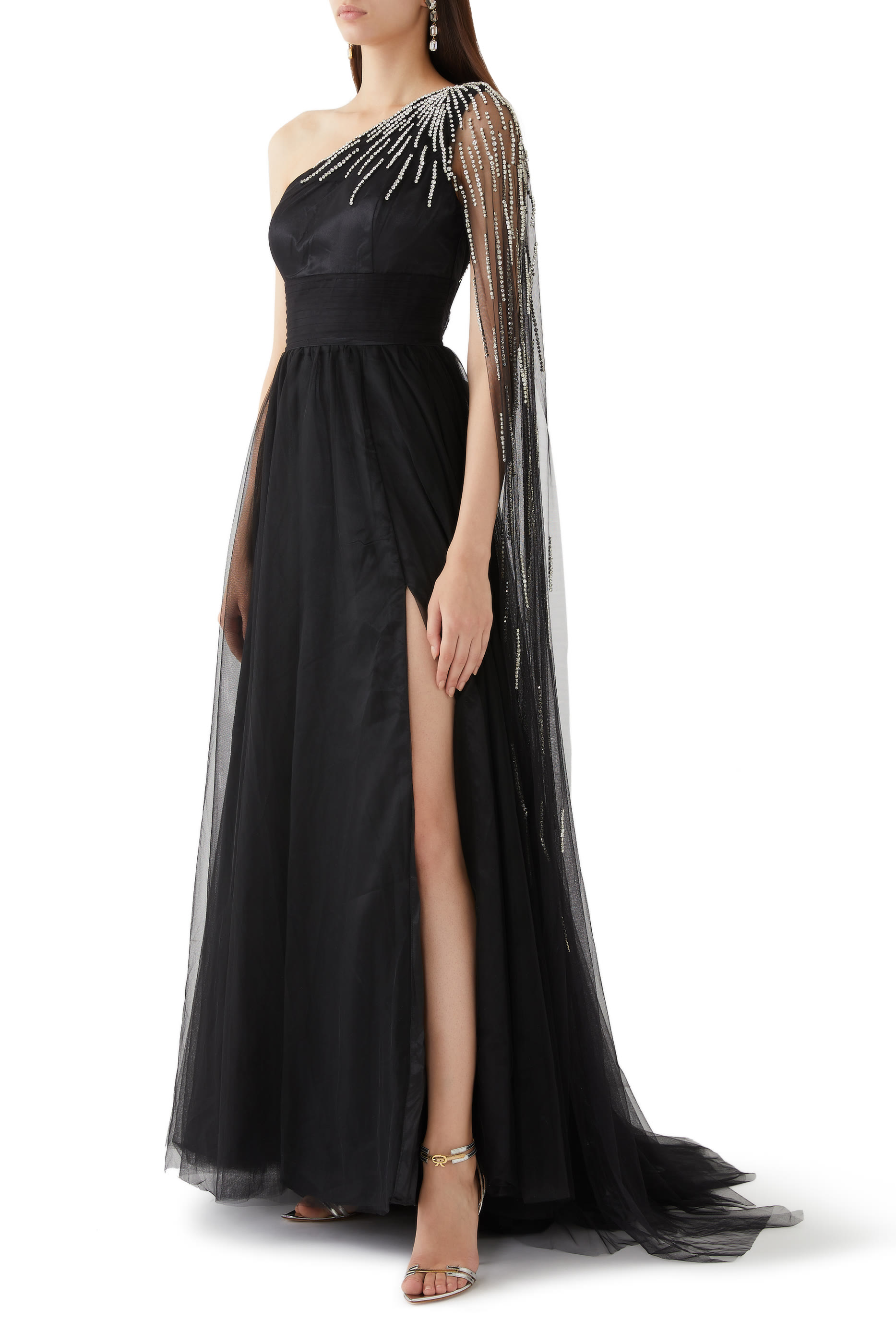 Embellished One Shoulder Gown