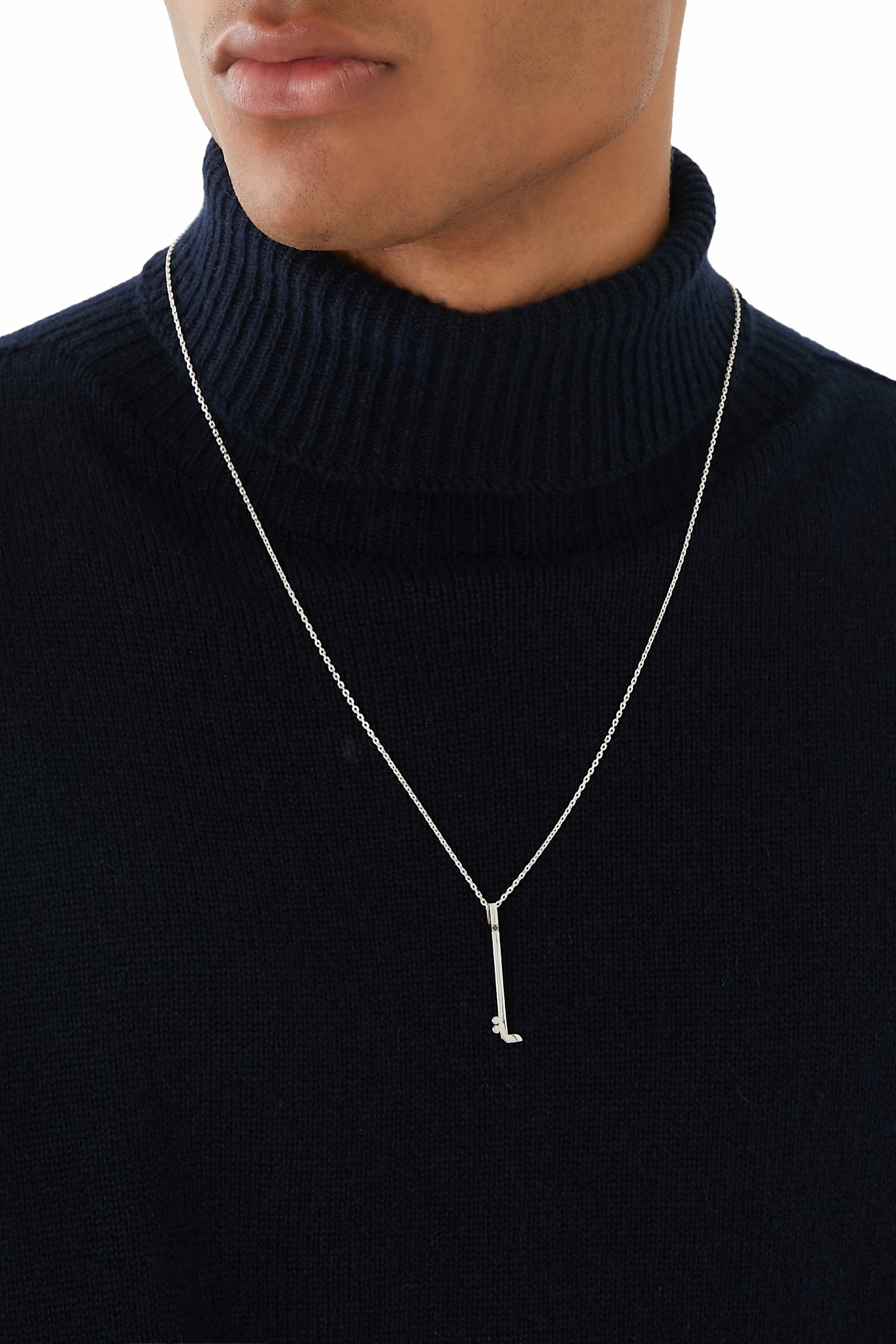 Arabic Letter "Ein" Diamond Pendant Necklace, Sterling Silver & Diamond