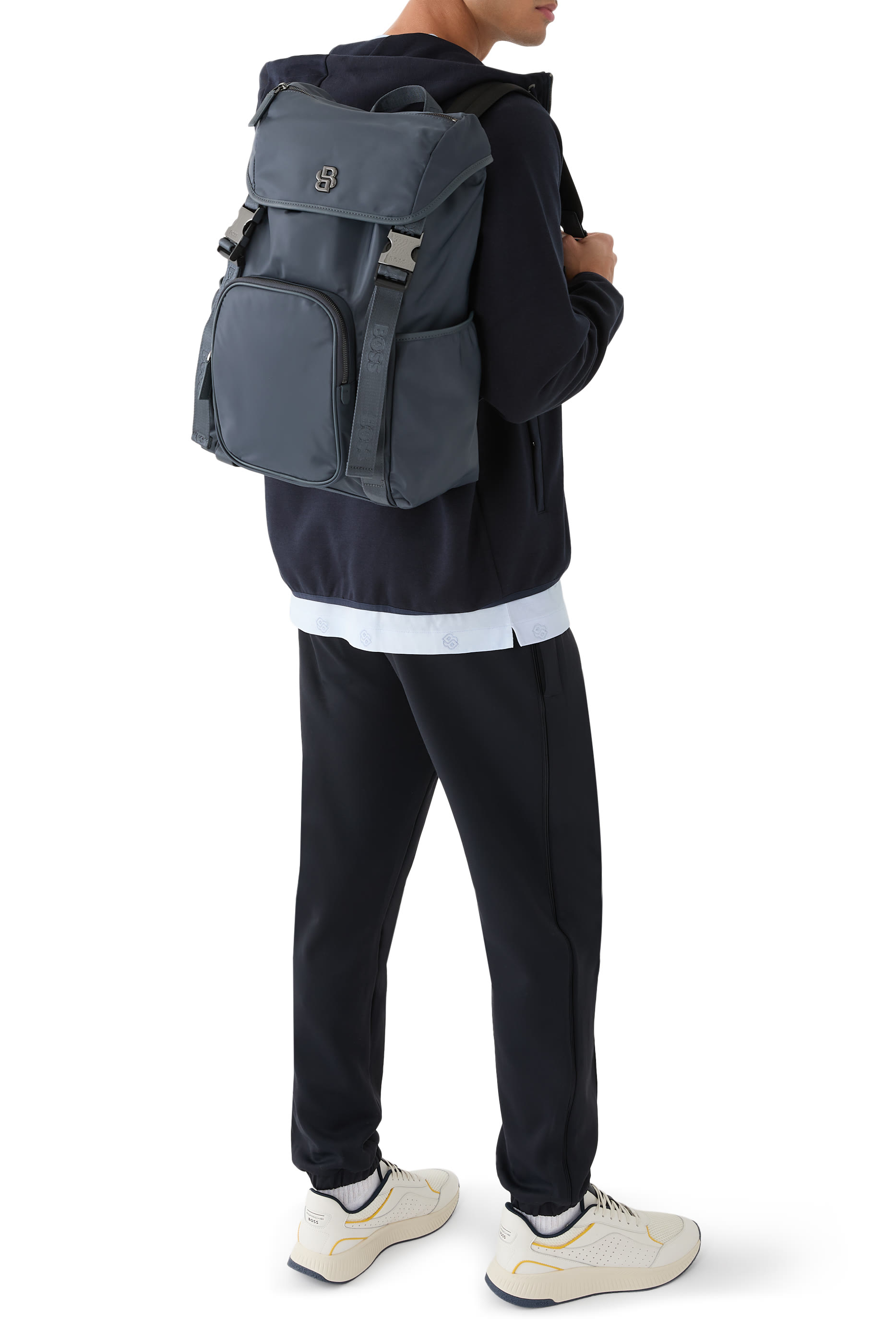 Double B Monogram Trim Multi-Pocket Backpack