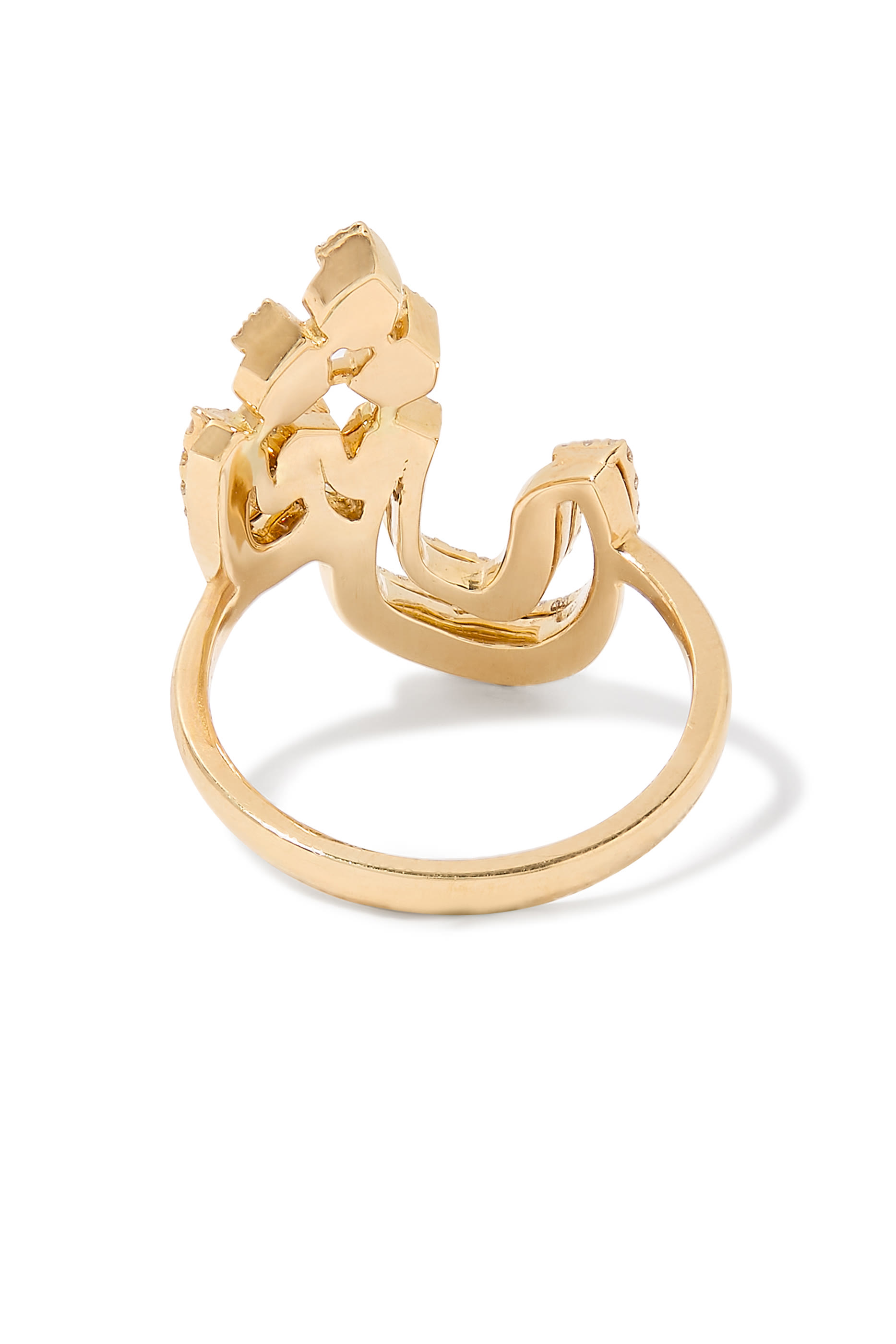 Arabic Letter Ring, 18k Yellow Gold & Enamel, Diamonds