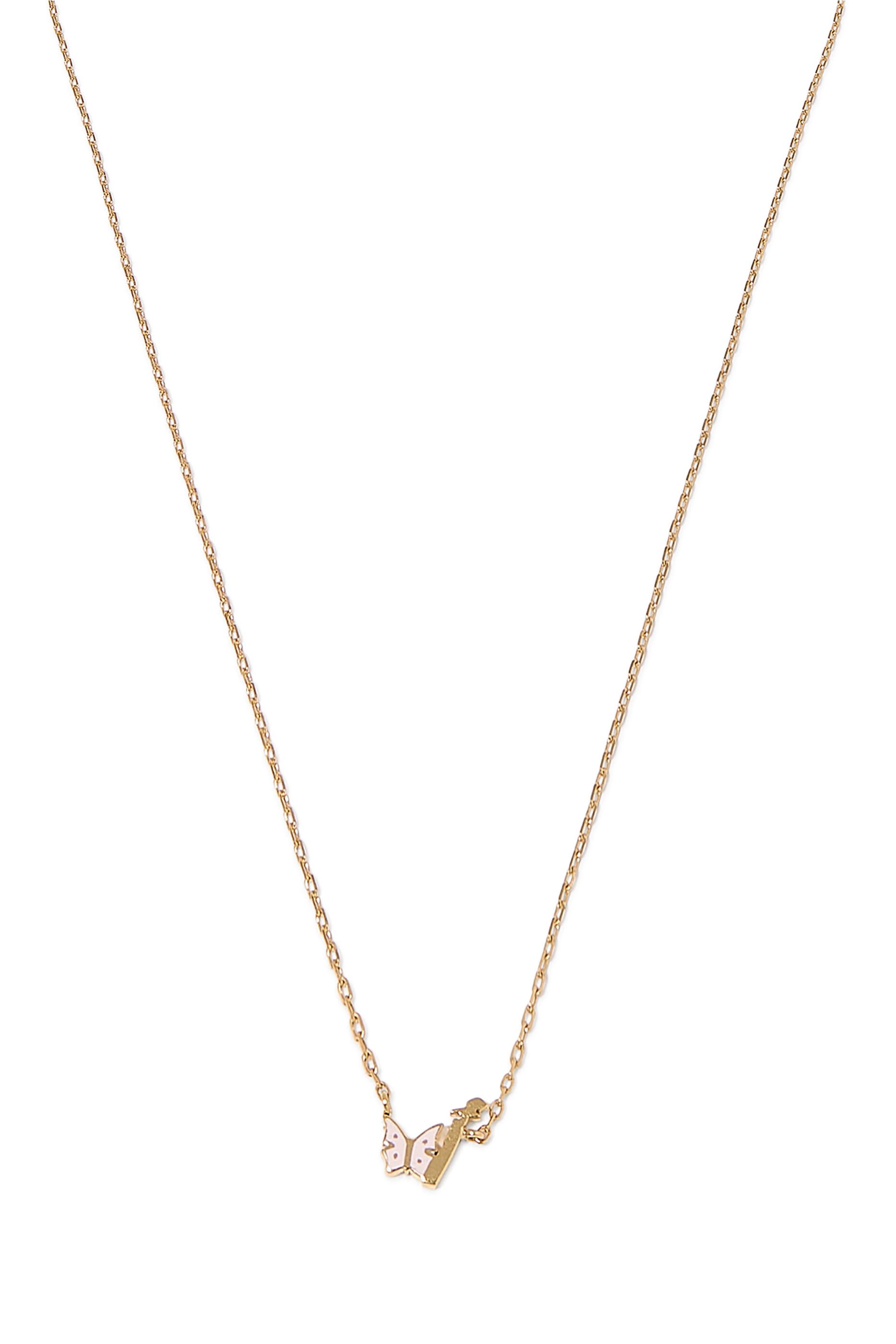 Kids Tiny Bling Butterfly Letter Alef Necklace, 18k Yellow Gold & Enamel