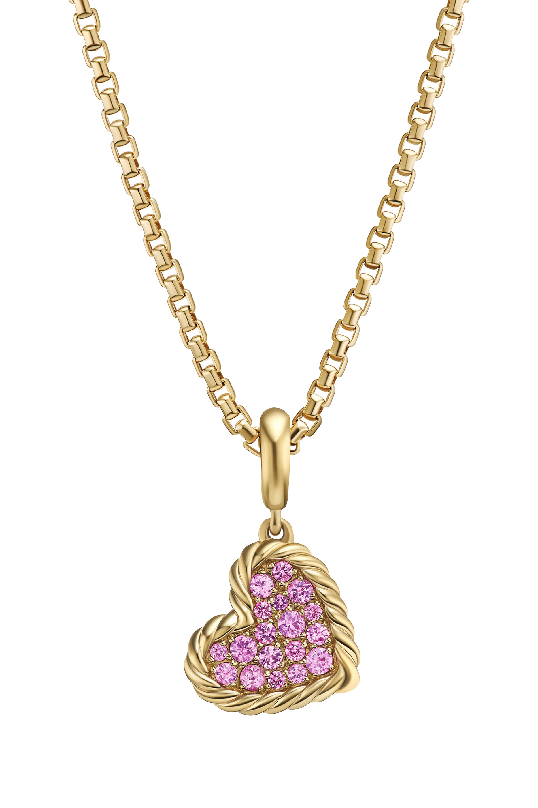 Elements Heart Pendant, 18K Yellow Gold & Pav&eacute; Pink Sapphires