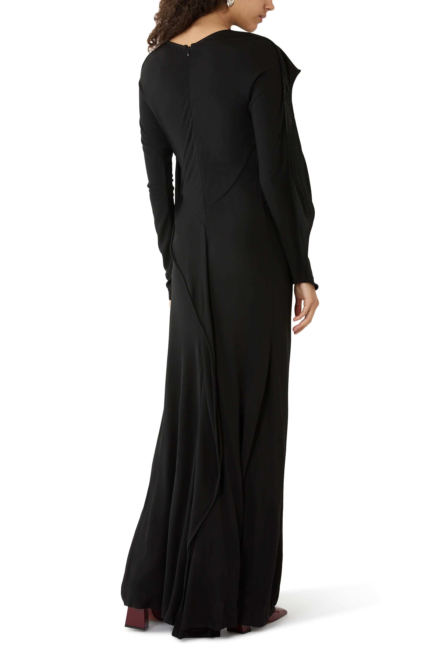  Long Sleeve Draped Jersey Gown 