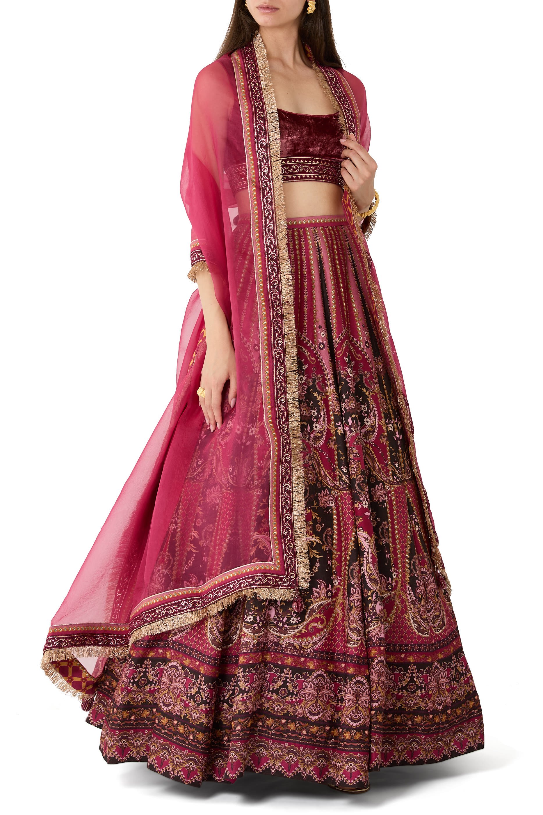 Printed Lehenga Set with Velvet Blouse 