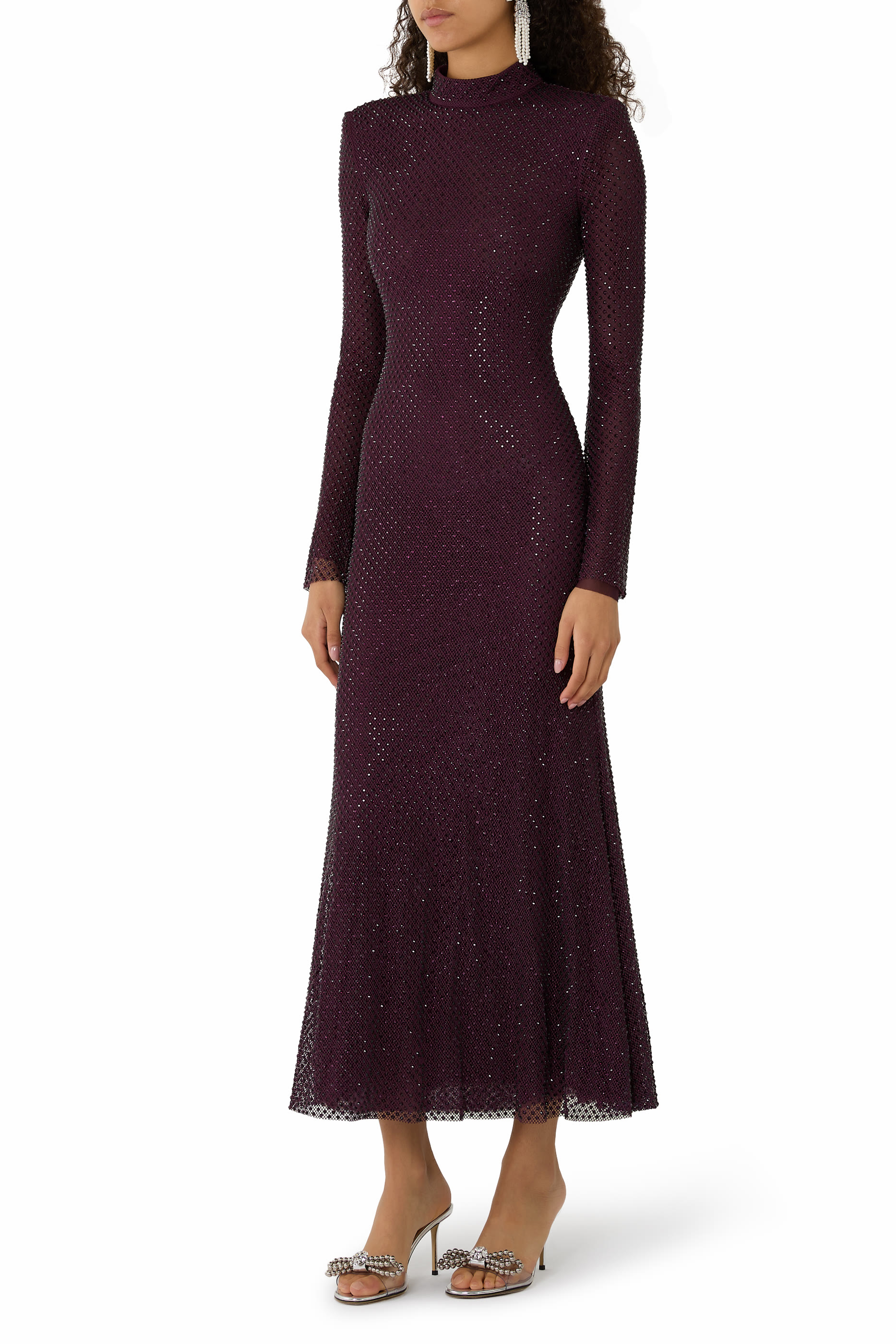 Rhinestone Fishnet Midi Dress